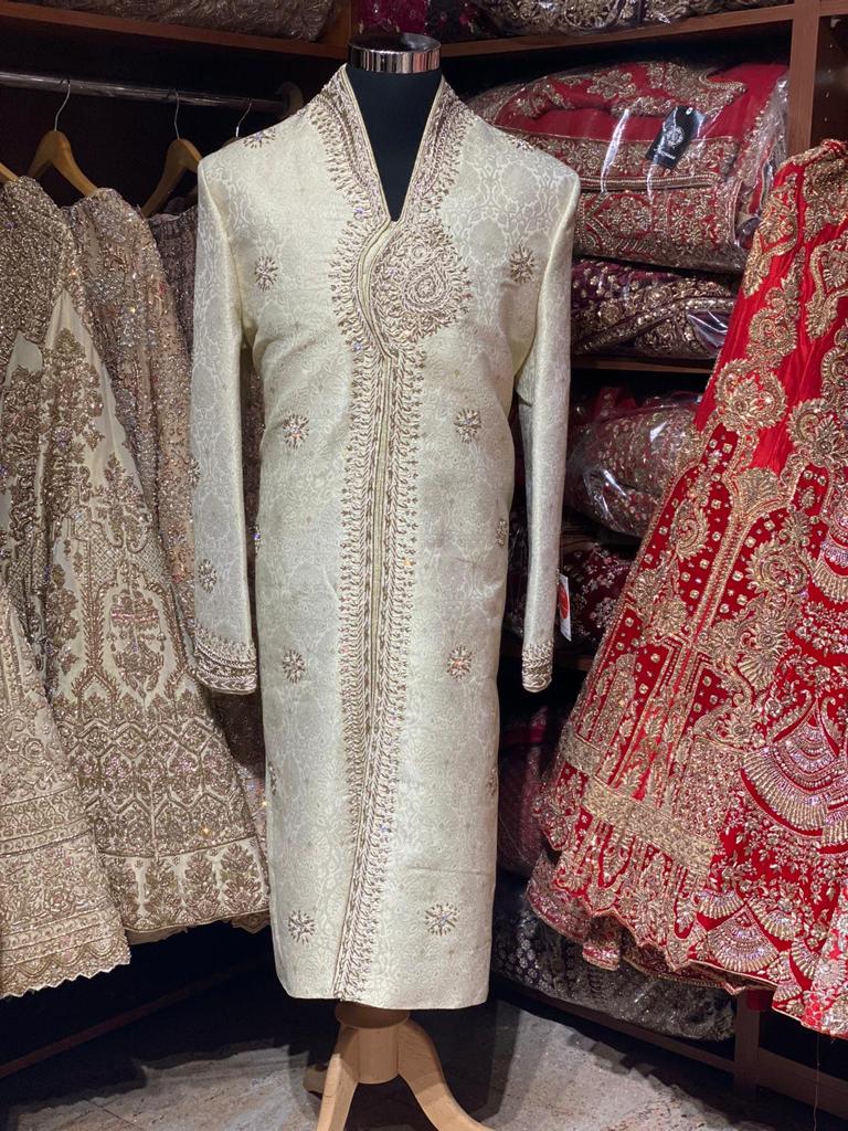 White Brocade Groom Size 38 Sherwani