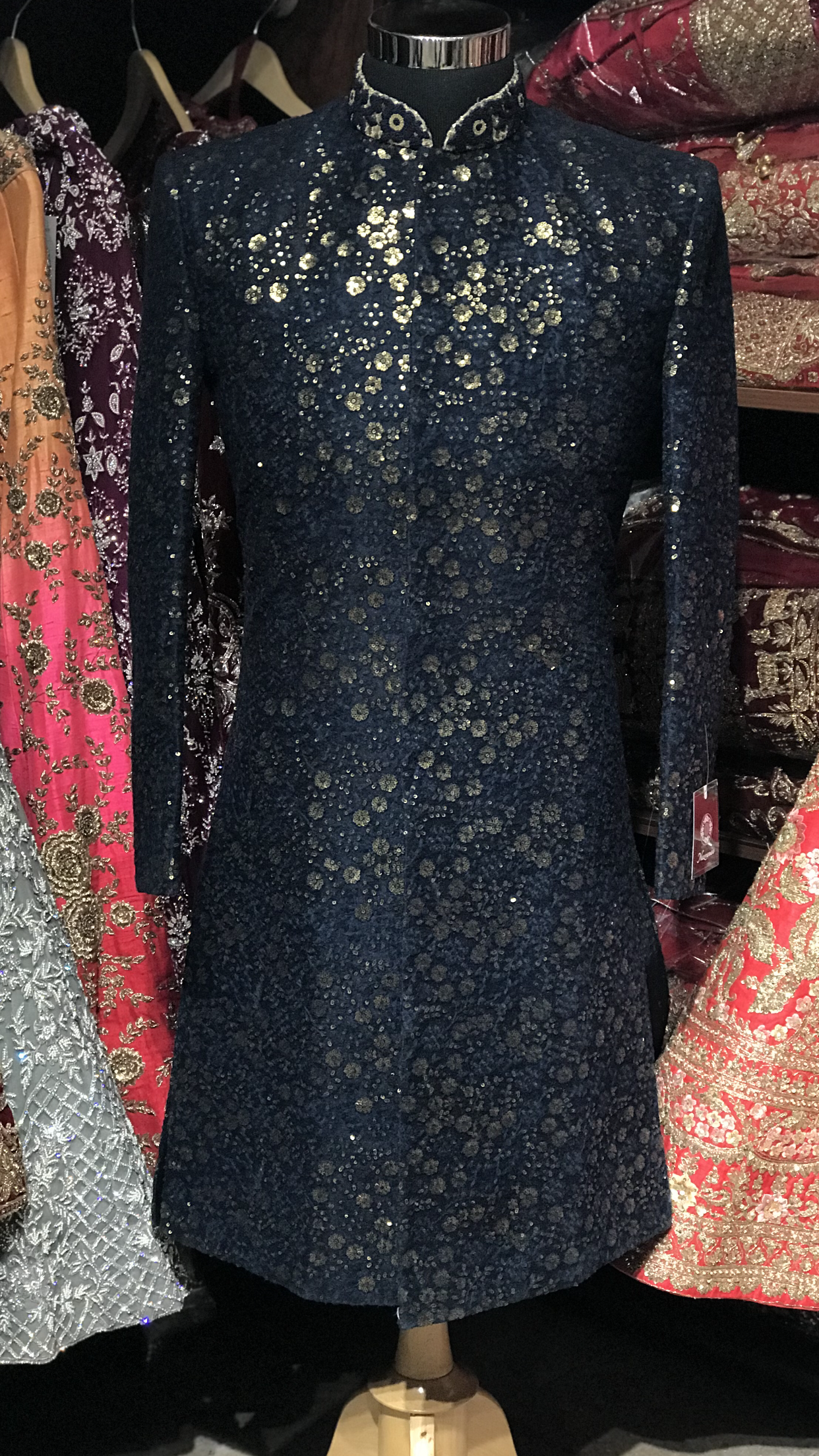 Navy Sequin Embroidery Sherwani