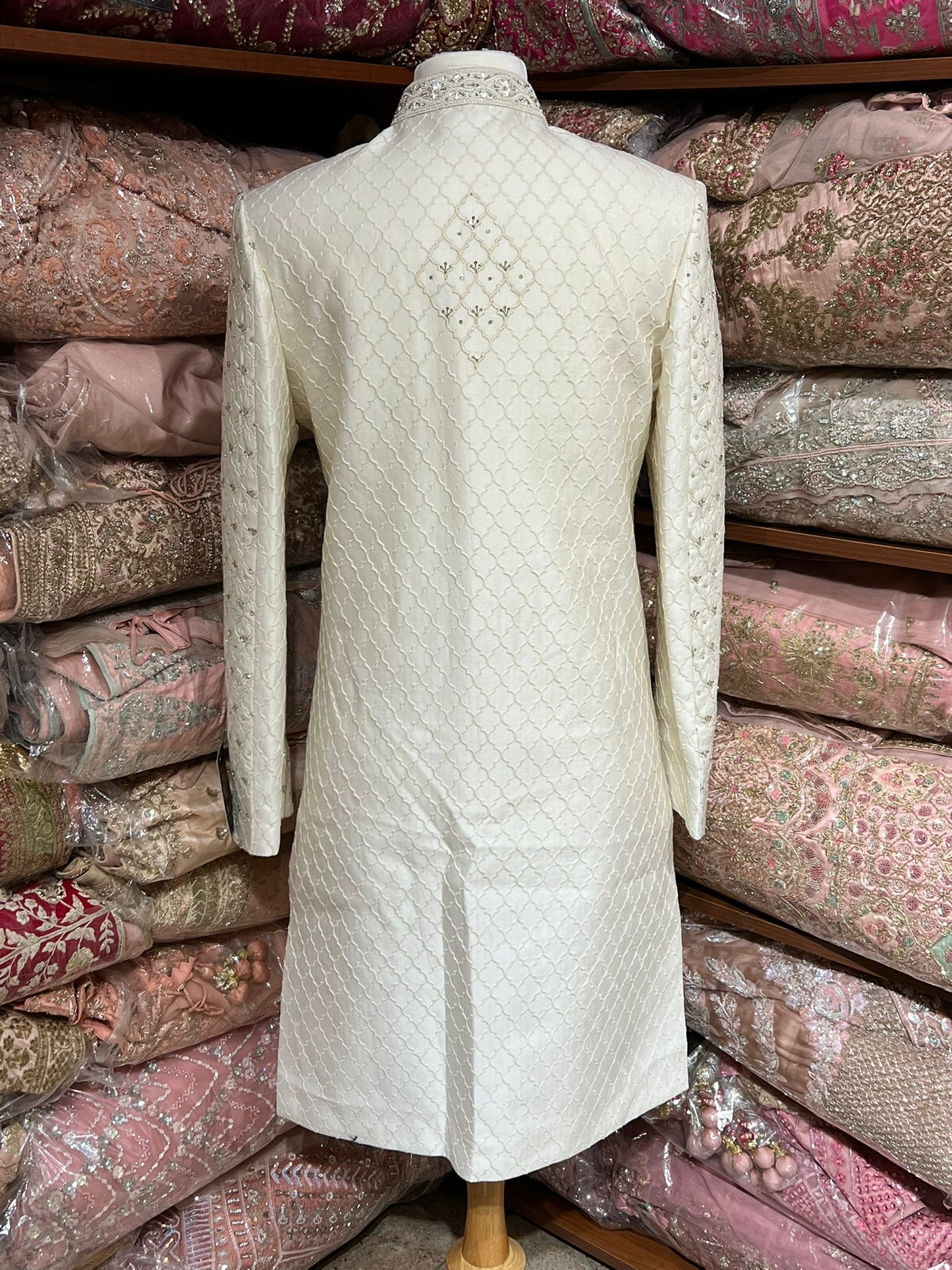 Pearl White Stone Embroidered Sherwani- R14-N90