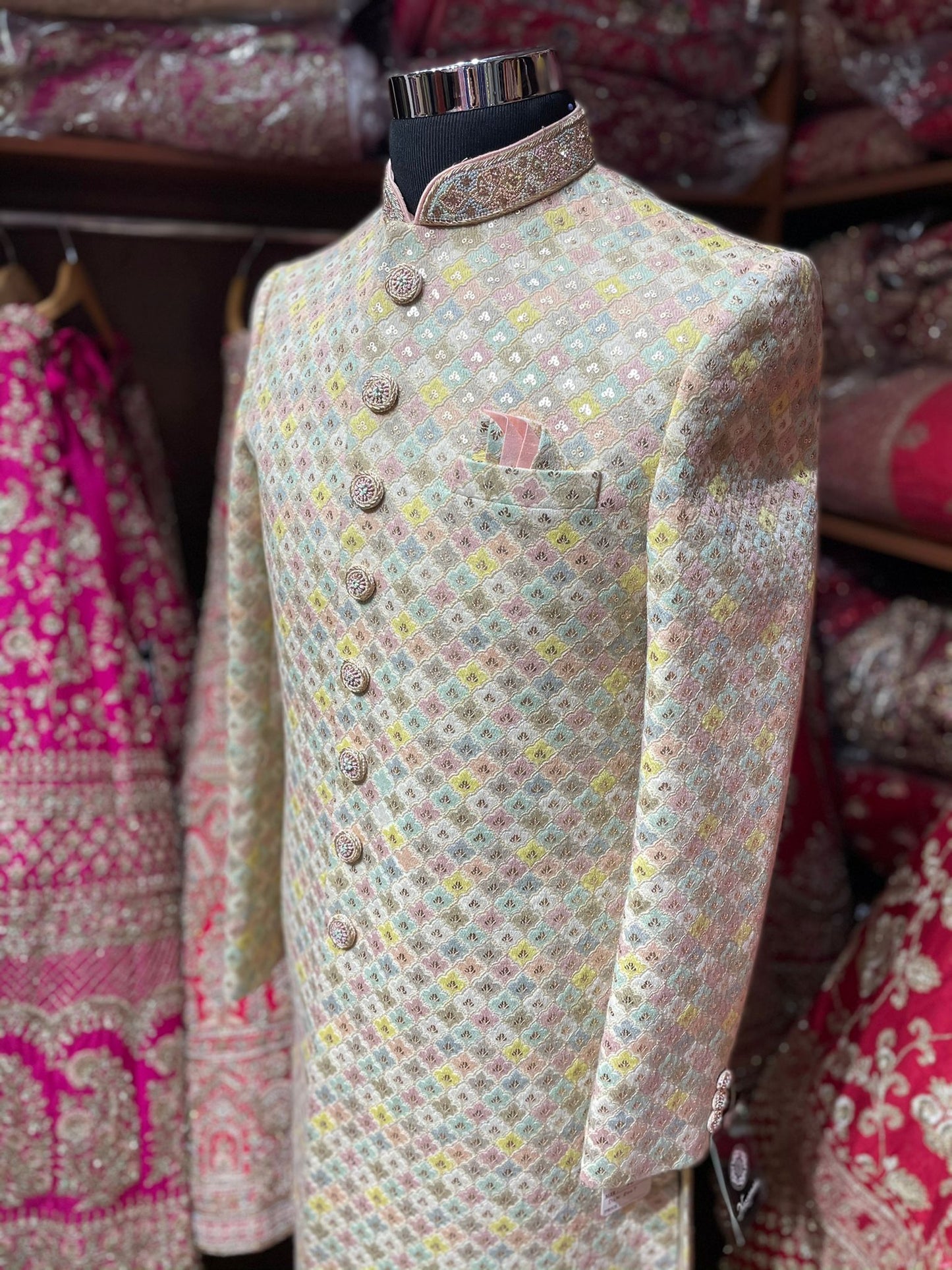 White Sequins Embroidered Sherwani