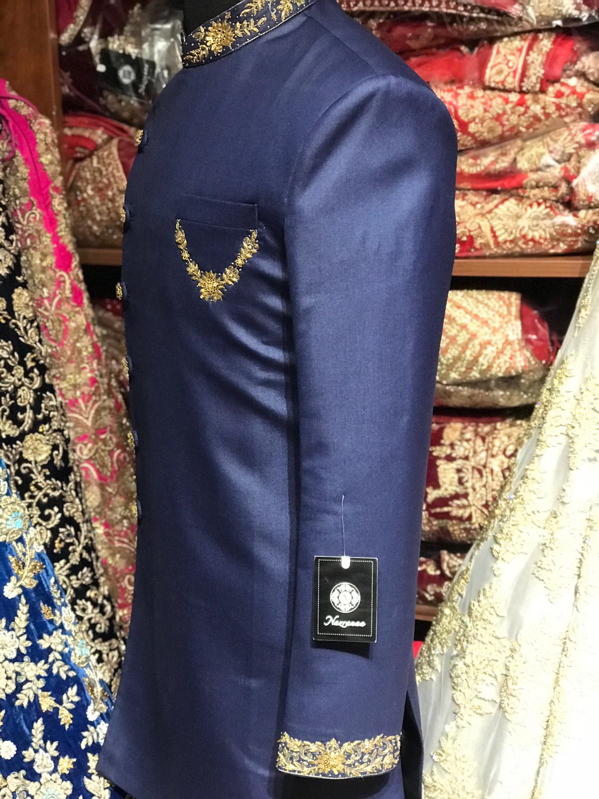 Navy Blue Asymmetric Sherwani