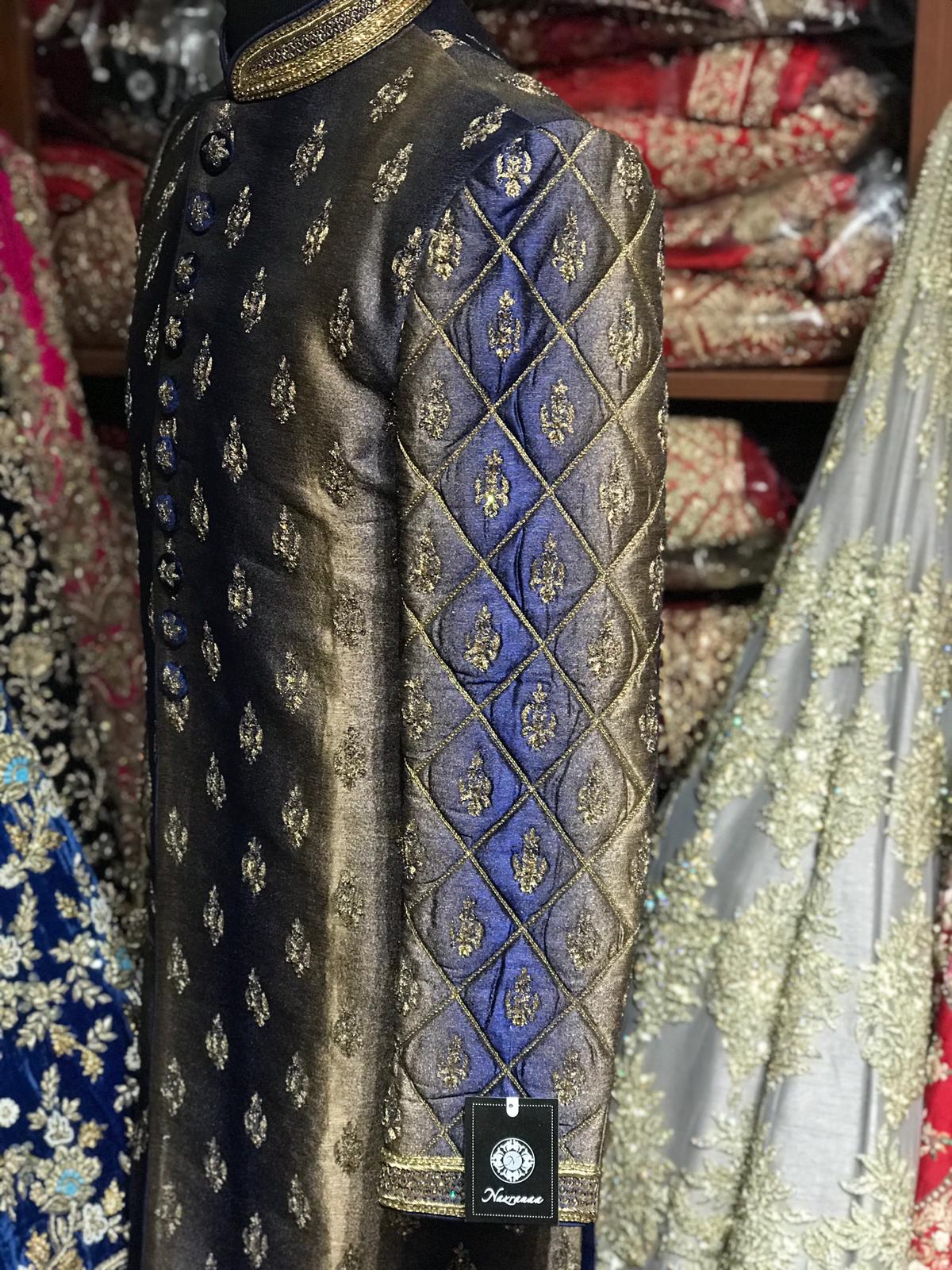 Navy Blue Butta Sherwani