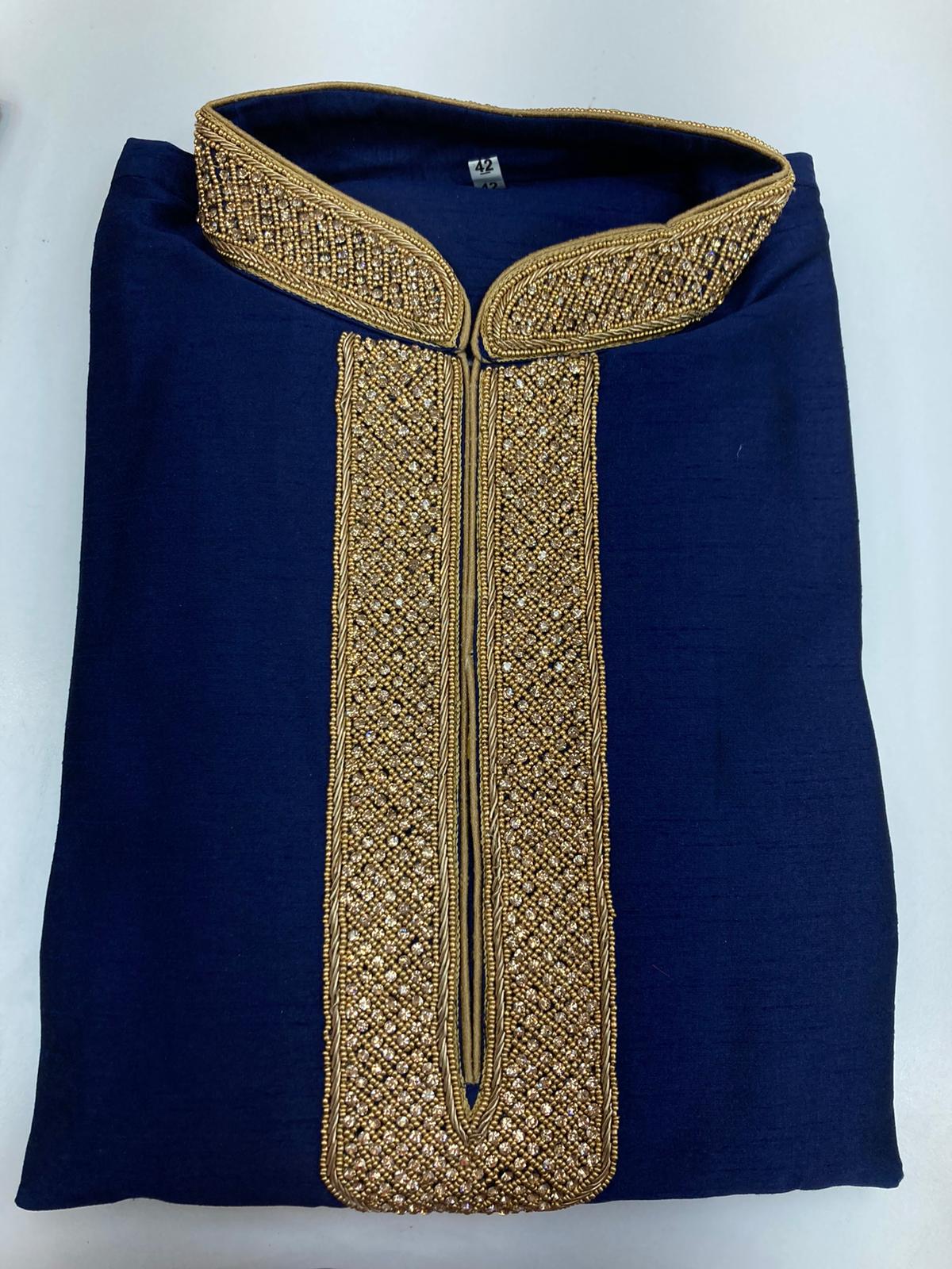 Raw Silk Kurta With Neck Embroidery KP71