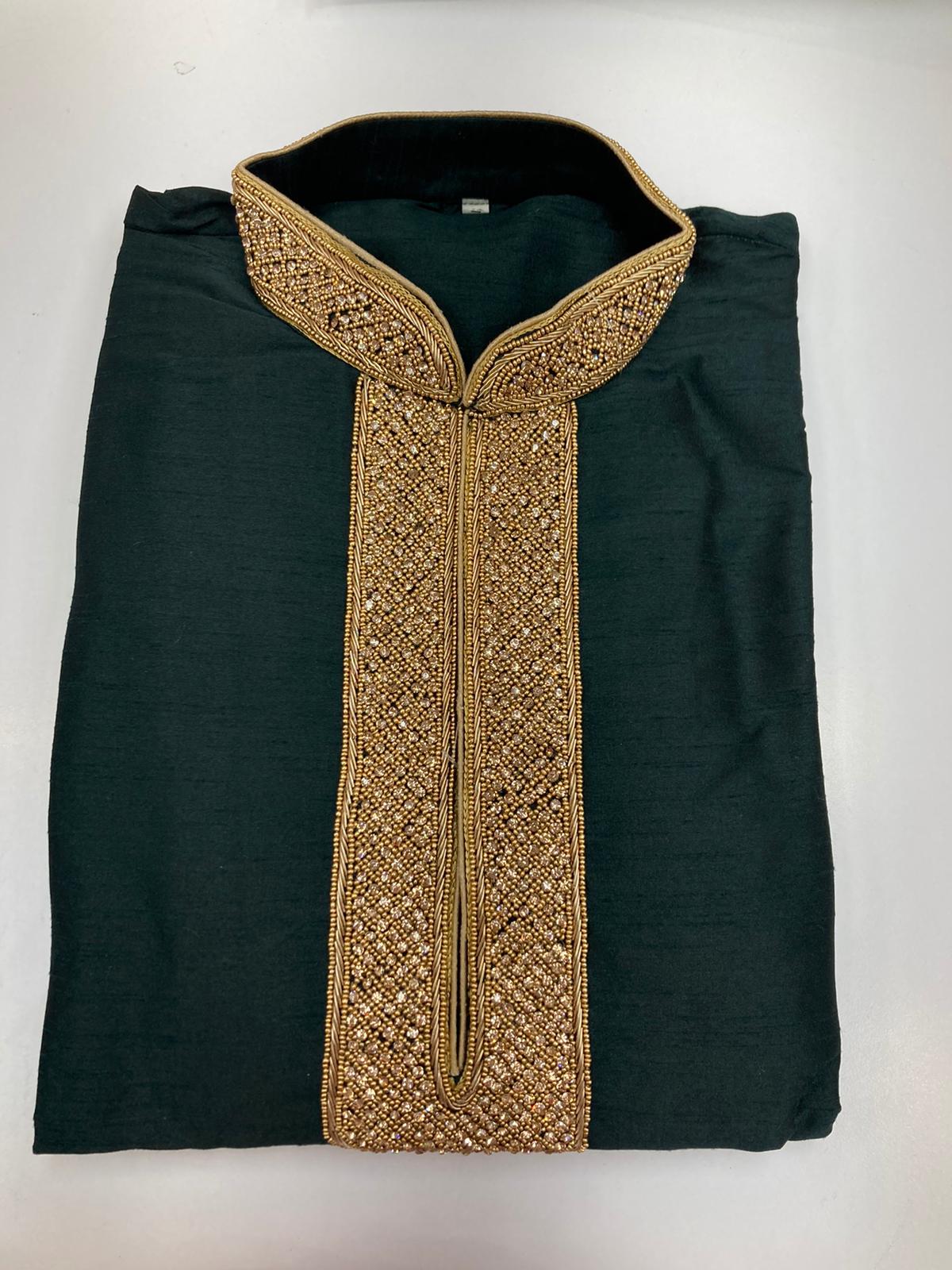 Raw Silk Kurta With Neck Embroidery KP71