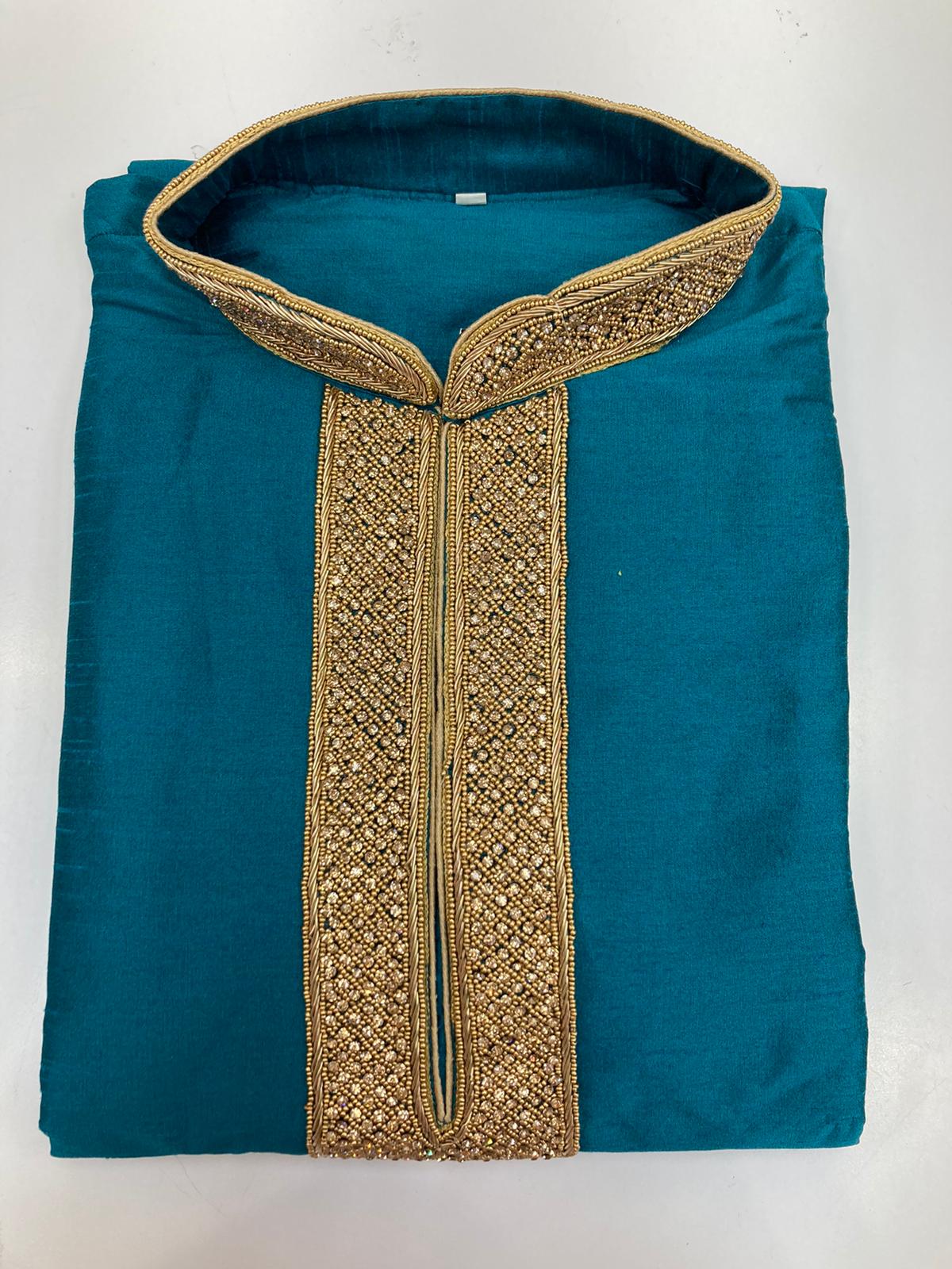 Raw Silk Kurta With Neck Embroidery KP71