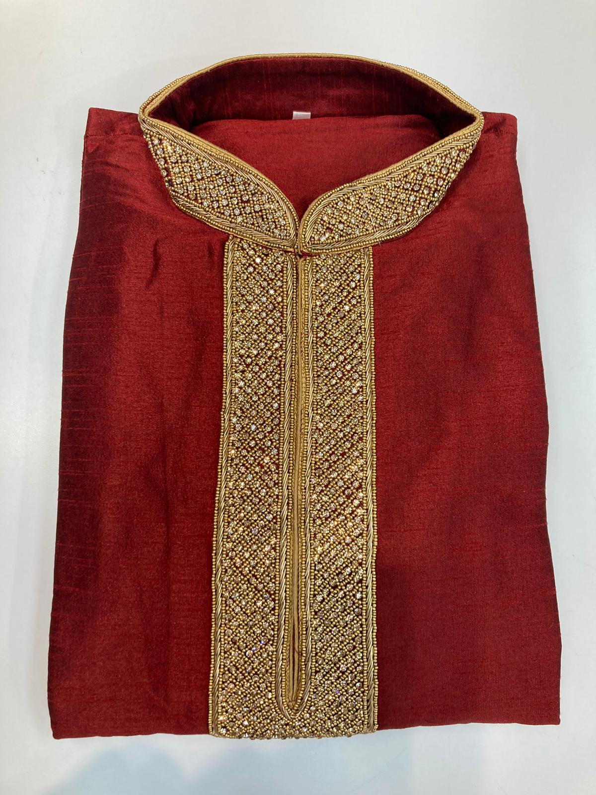 Raw Silk Kurta With Neck Embroidery KP71