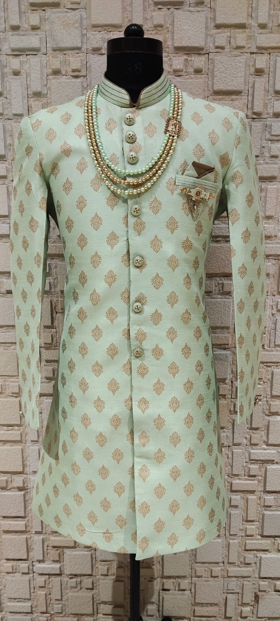 Teal Gold Buta Brocade Indo-Western with Straight Cut