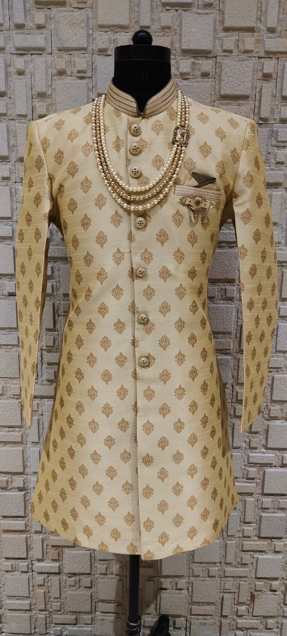 Teal Gold Buta Brocade Indo-Western with Straight Cut