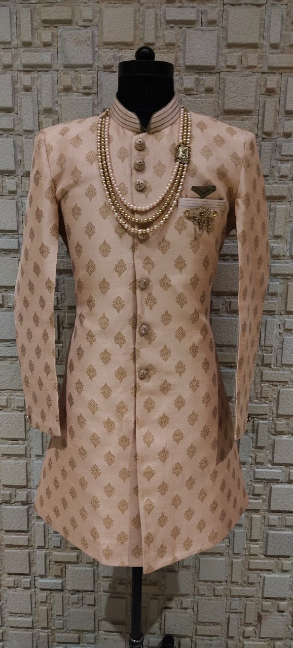 Teal Gold Buta Brocade Indo-Western with Straight Cut