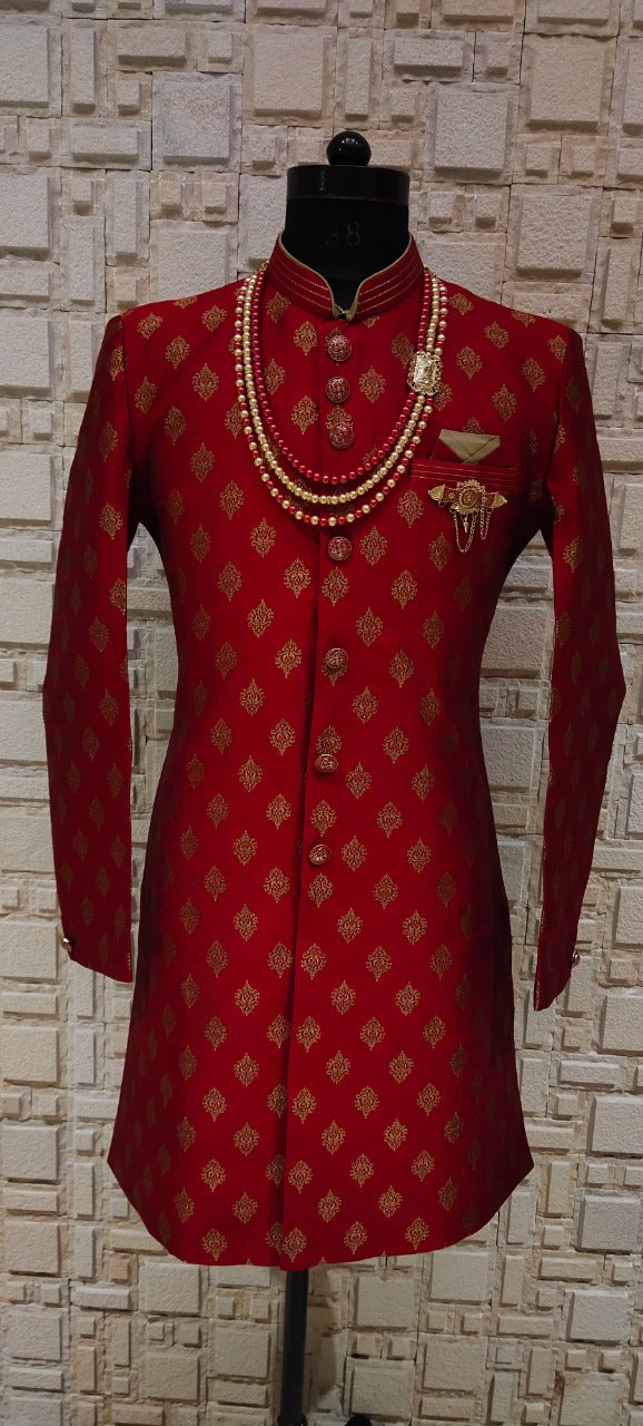 Teal Gold Buta Brocade Indo-Western with Straight Cut