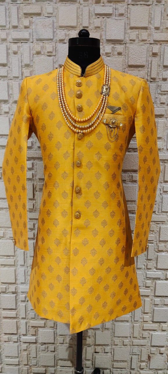 Teal Gold Buta Brocade Indo-Western with Straight Cut