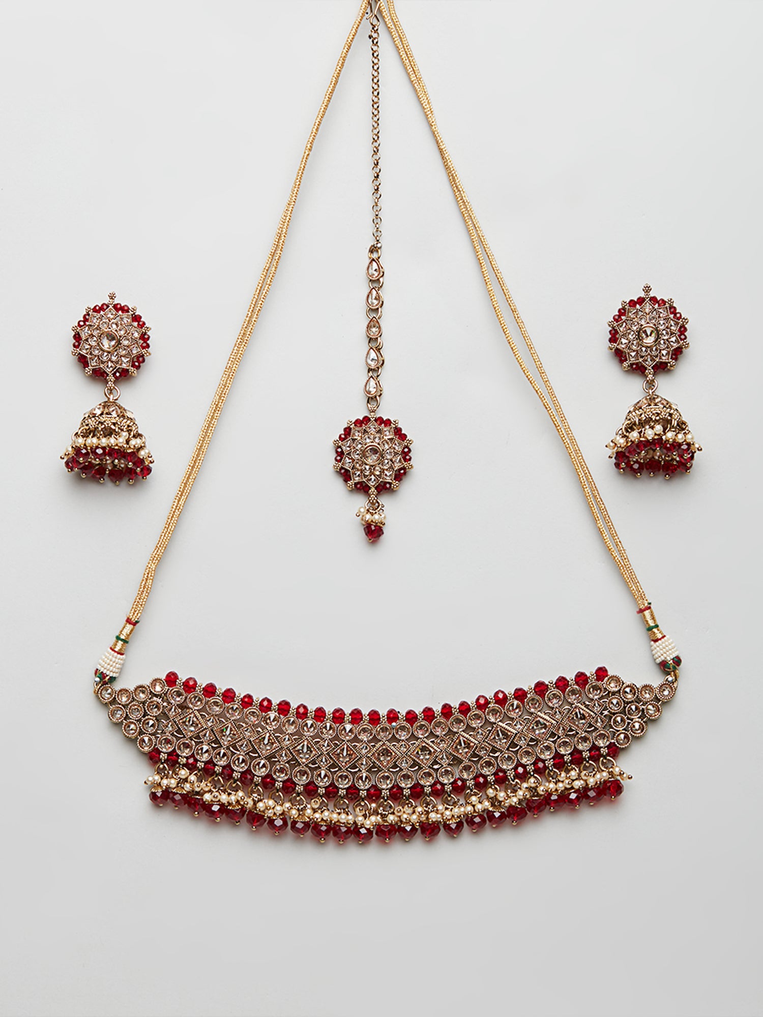 Maroon And Golden Brass (Base) Glass Beaded Kundan Necklace Set at Rs 1200/ set in Nawalgarh