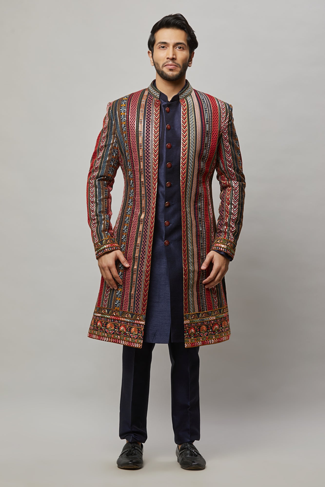 Mens Multi-Color Open Jacket Sherwani SWD7