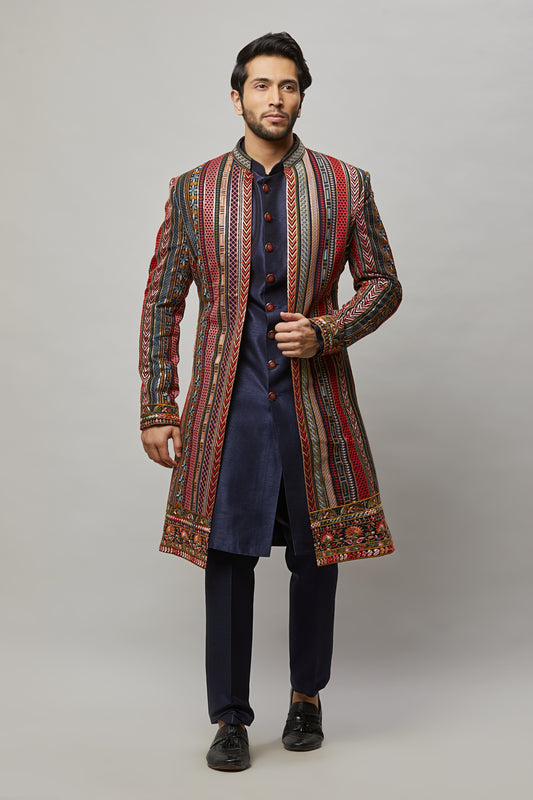 Mens Multi-Color Open Jacket Sherwani SWD7