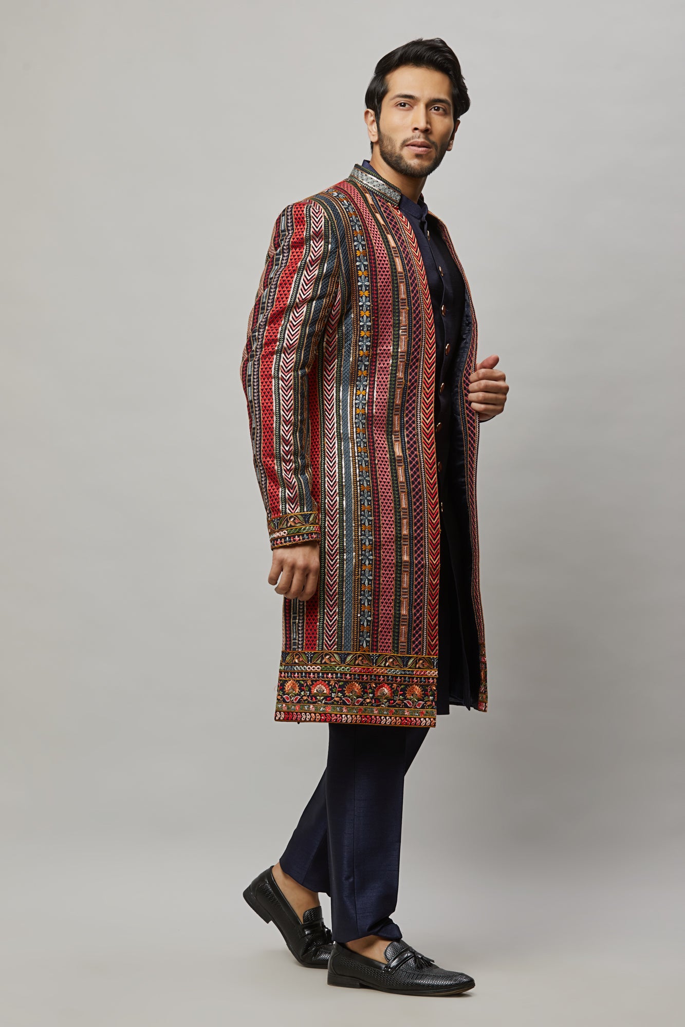 Mens Multi-Color Open Jacket Sherwani SWD7