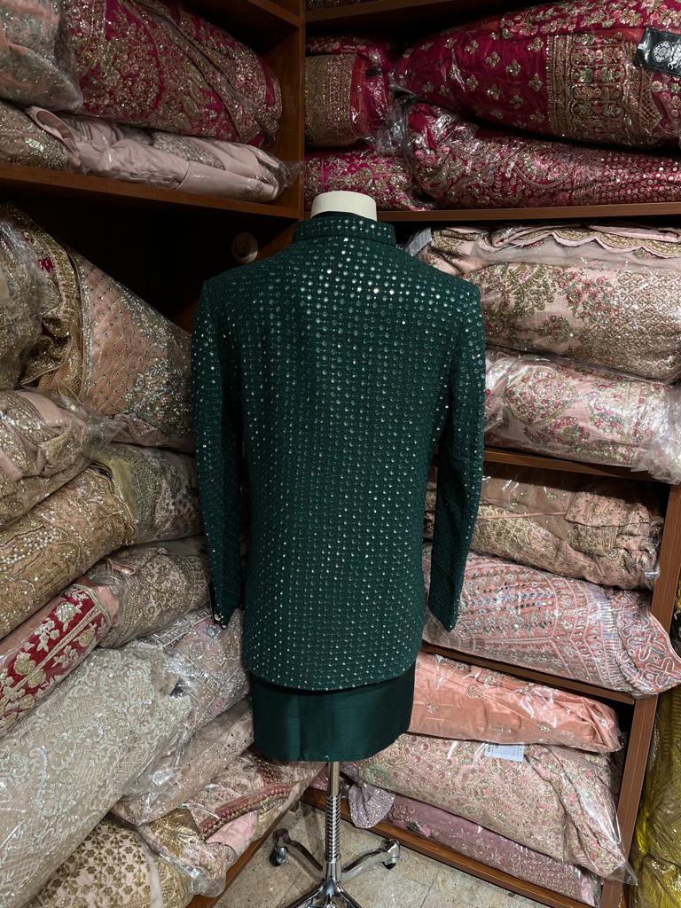 Bottle Green Open Jacket Sherwani D-014