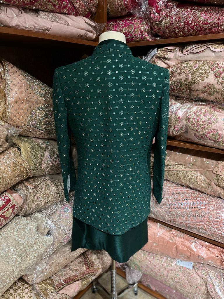 Bottle Green Open Jacket Sherwani M18-71