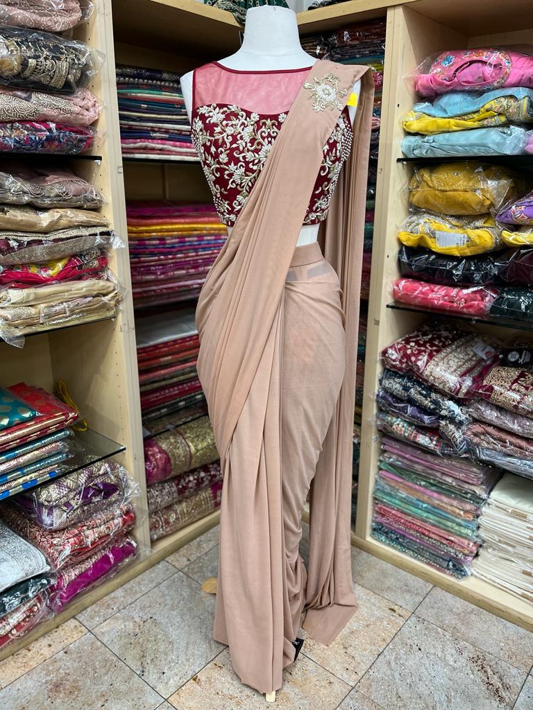 Peach Pre-Stitched Saree W/ Readymade Blouse PSS-44