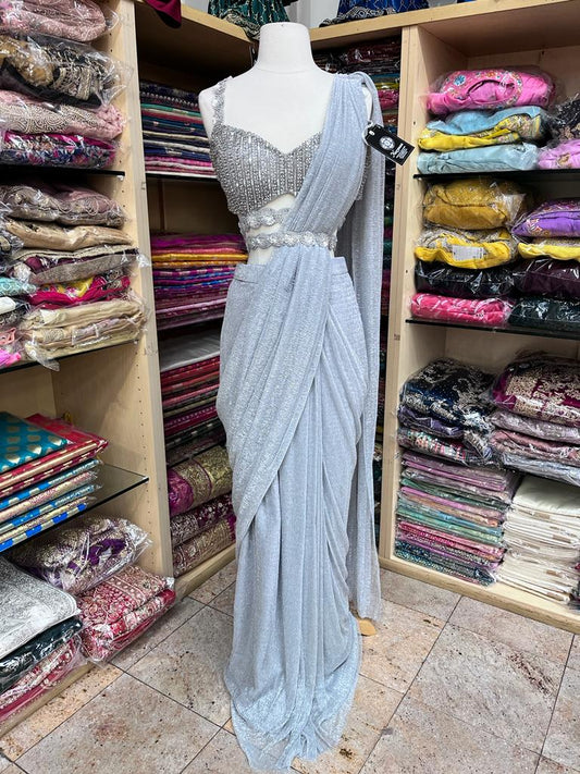 Grey Pre-Stitched Saree W/ Readymade Blouse PSS-46