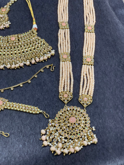 Antique Gold Bridal Choker Set with Blush Pearls and Blush Accents, In ...