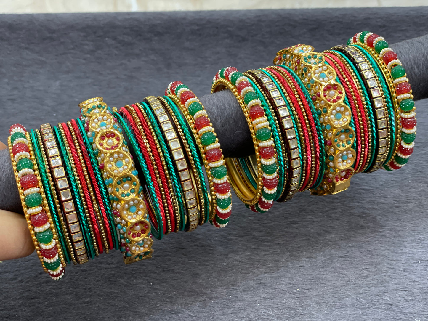 Antique gold bangle  w/ Jadau kadas and Polki Stones (set of 2)