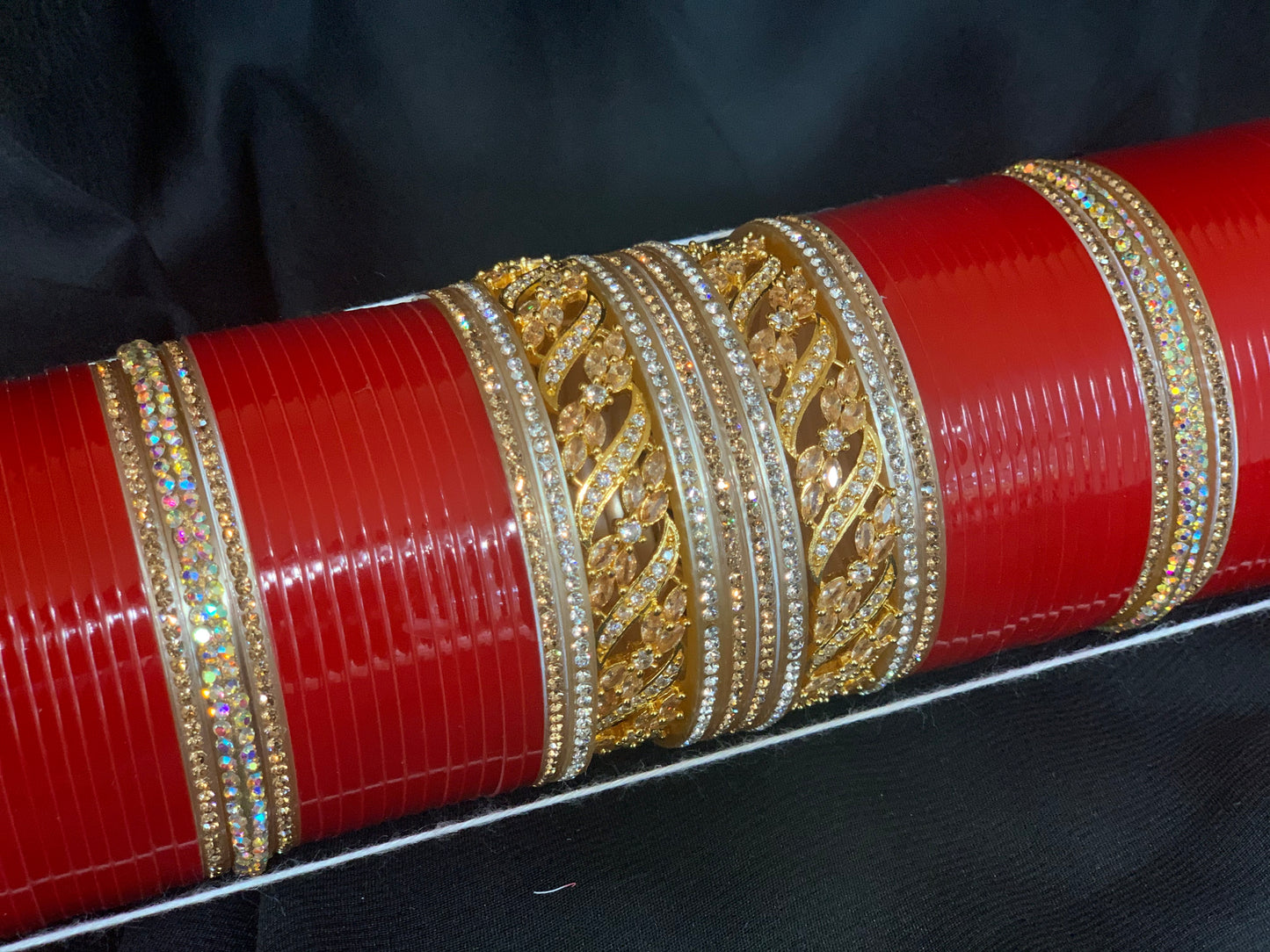 Bridal Red Chuda W/Gold Cubic Zirconia Kadas BC10