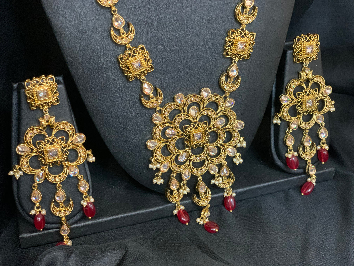 Chetna Antique Gold Bridal Jewelry W/Maroon Accents