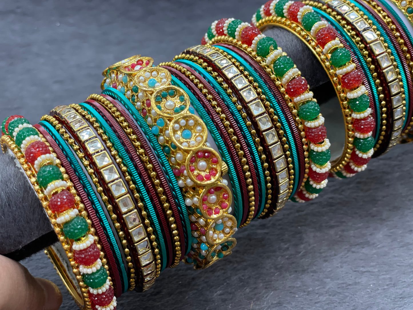 Antique gold bangle  w/ Jadau kadas and Polki Stones (set of 2)