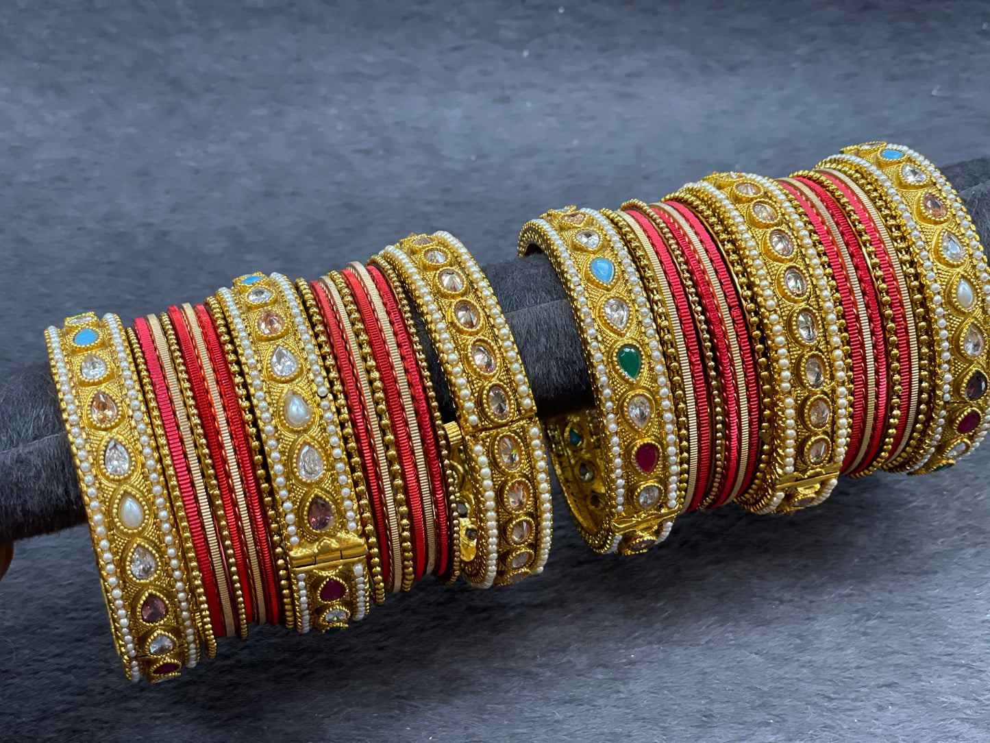 Gold Bangles Set with Multicolor Adjustable Bangles, Size 2.6