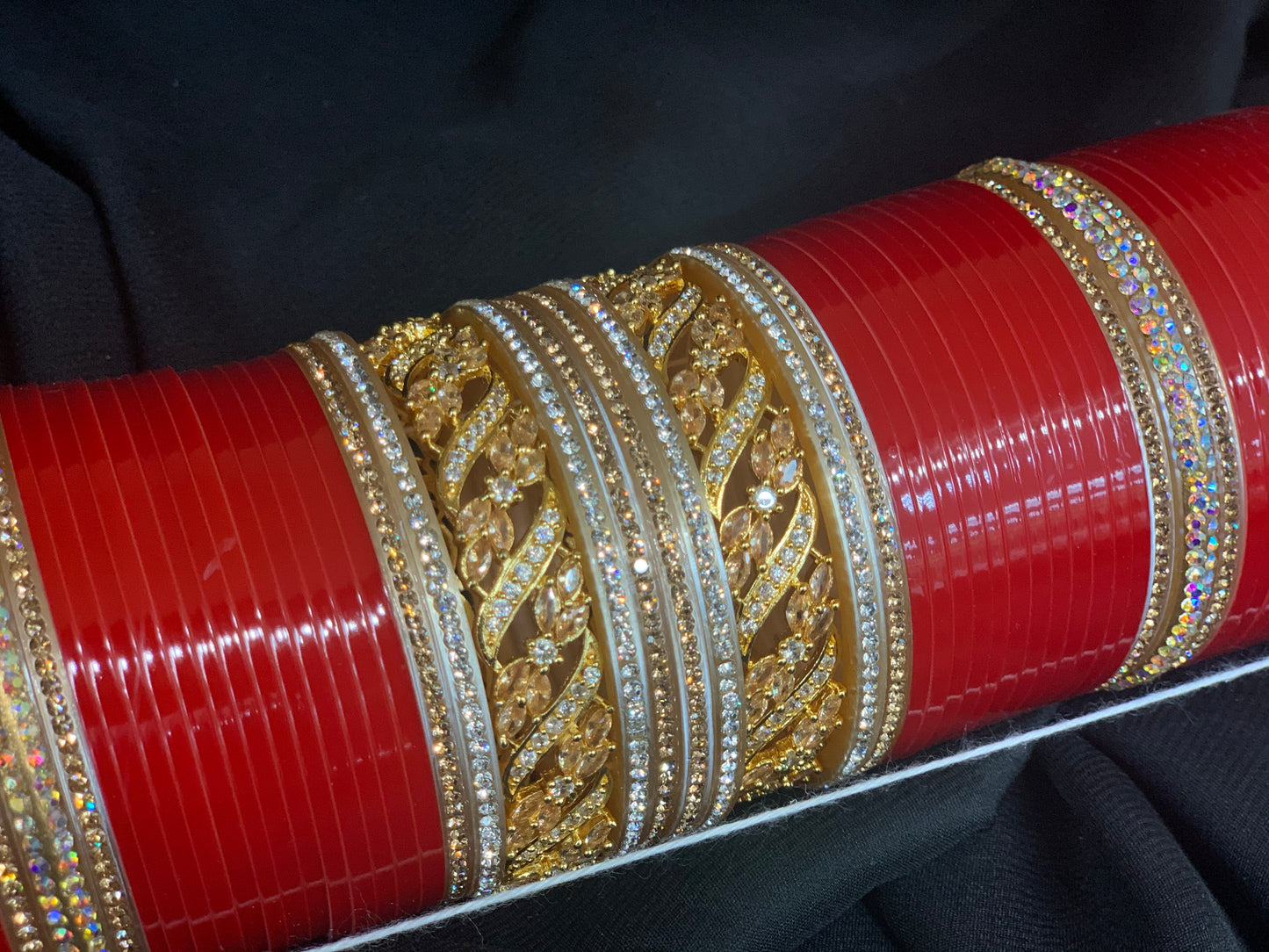 Bridal Red Chuda W/Gold Cubic Zirconia Kadas BC10