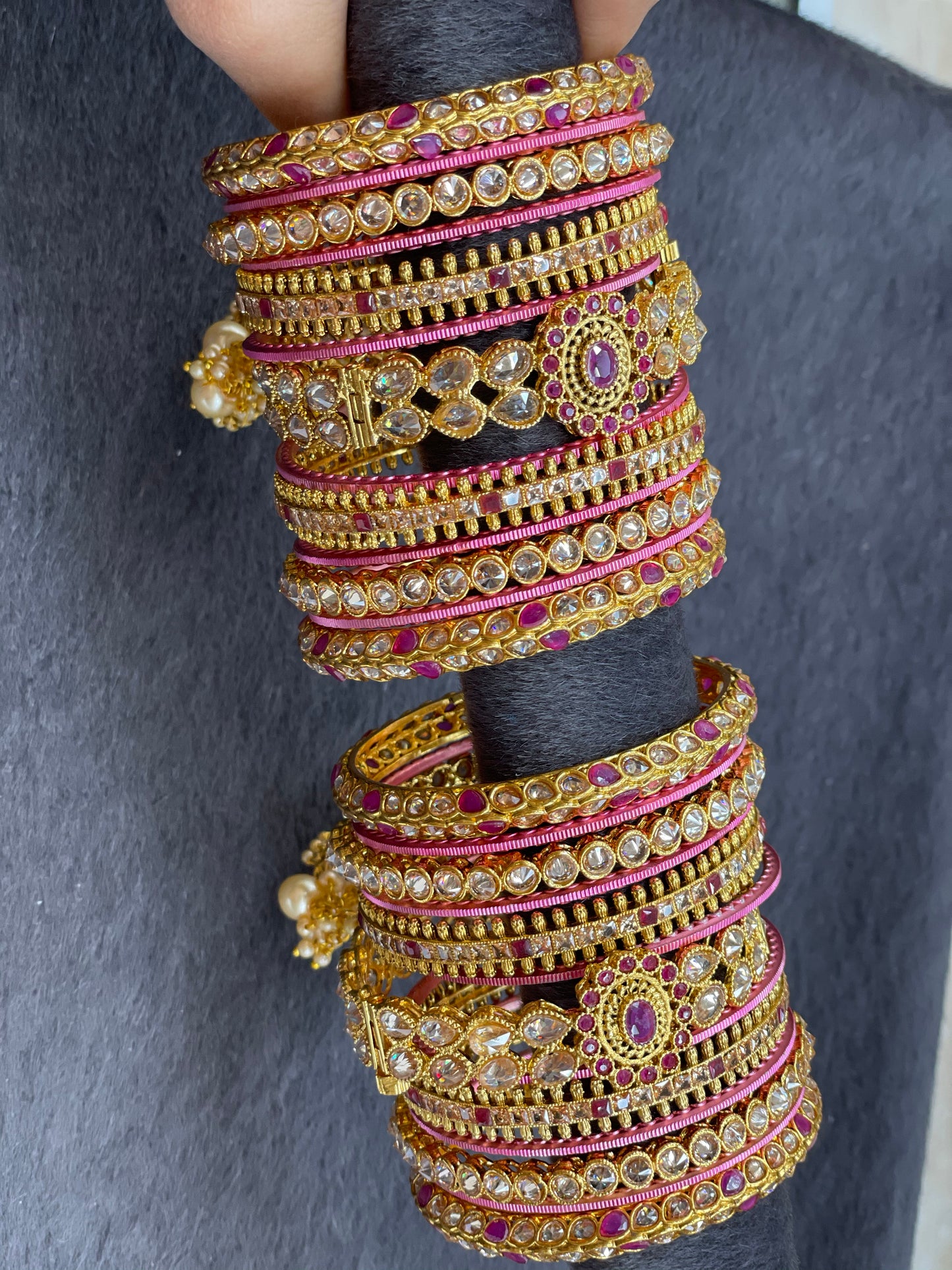 Traditional Gold Custom Bangles Set with Dropings