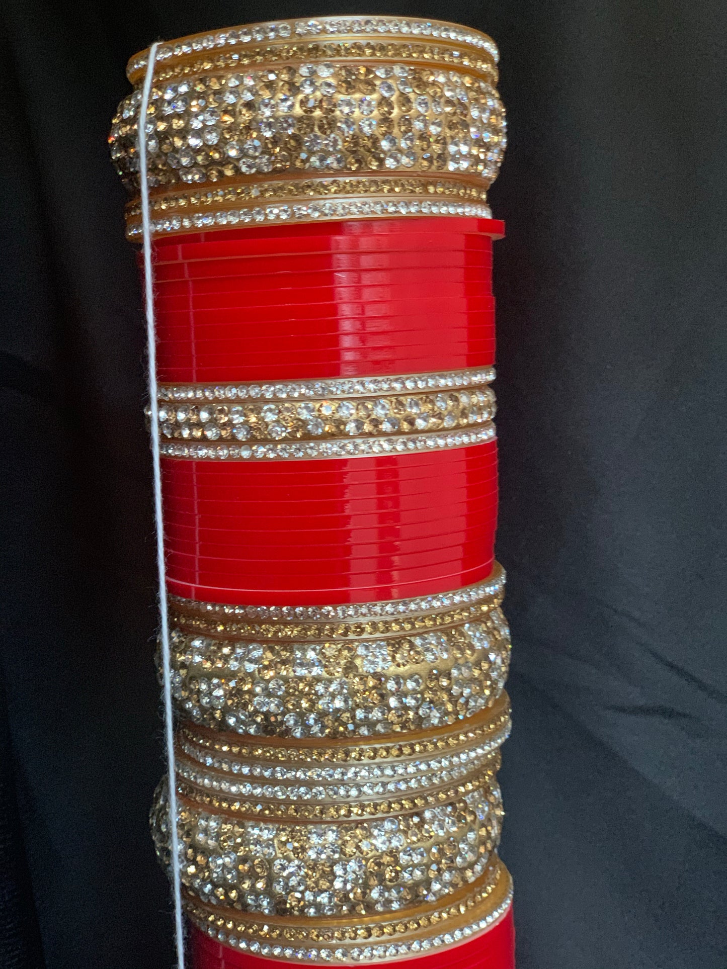 Bridal Red Chuda W/Gold & Silver Rhinestone Kadas BC6