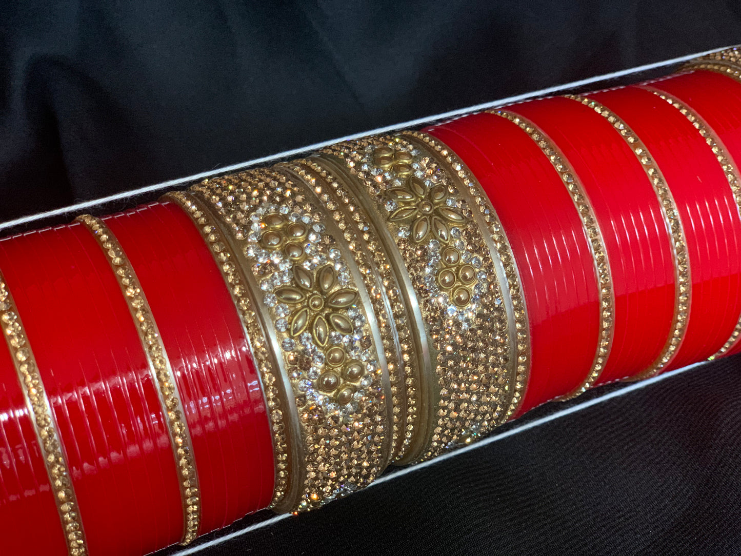 Bridal Red Chuda W/Kundan Stone Kadas BC5