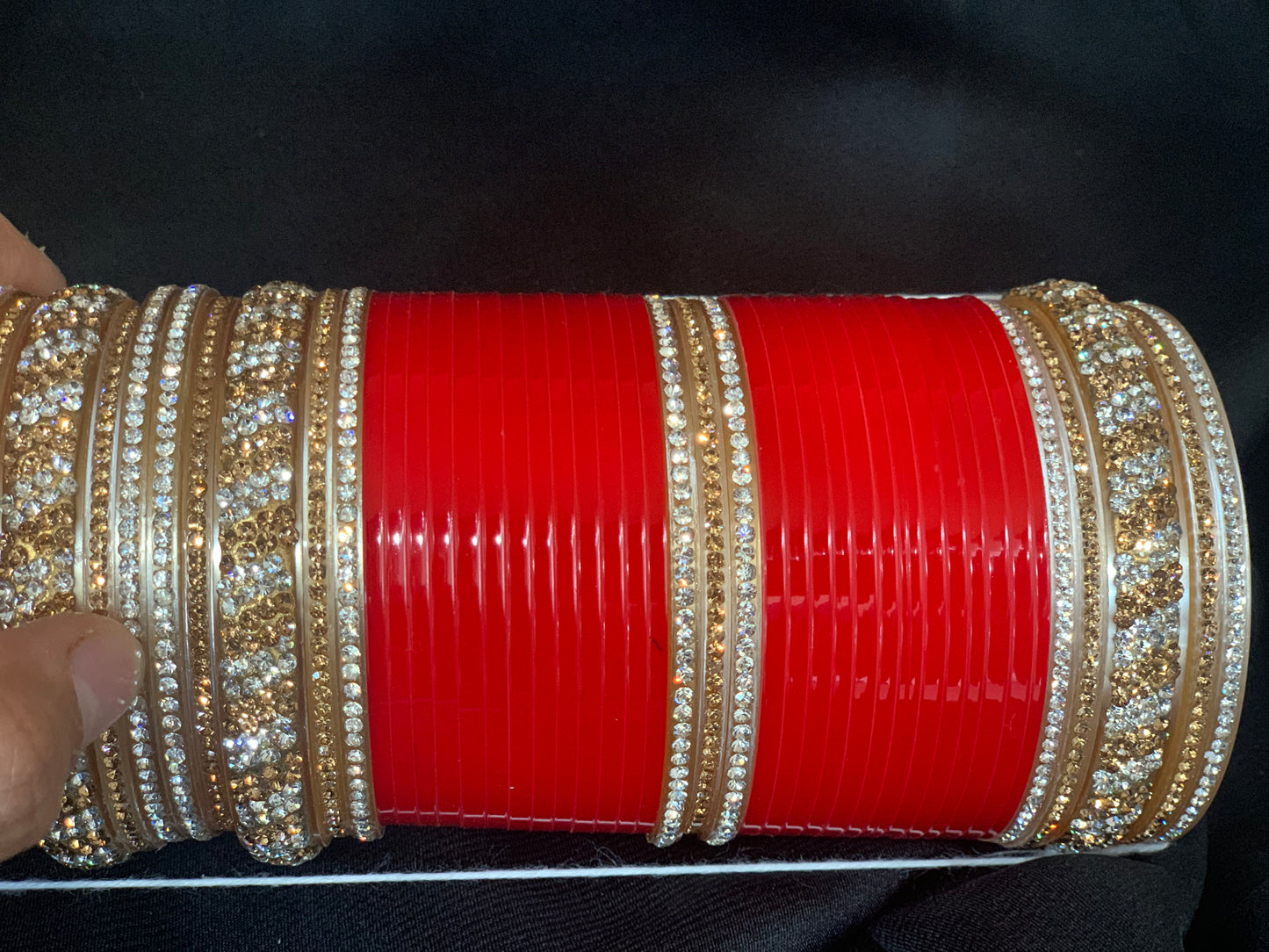 Bridal Red Chuda W/Gold-Silver Rhinestone Kadas BC3