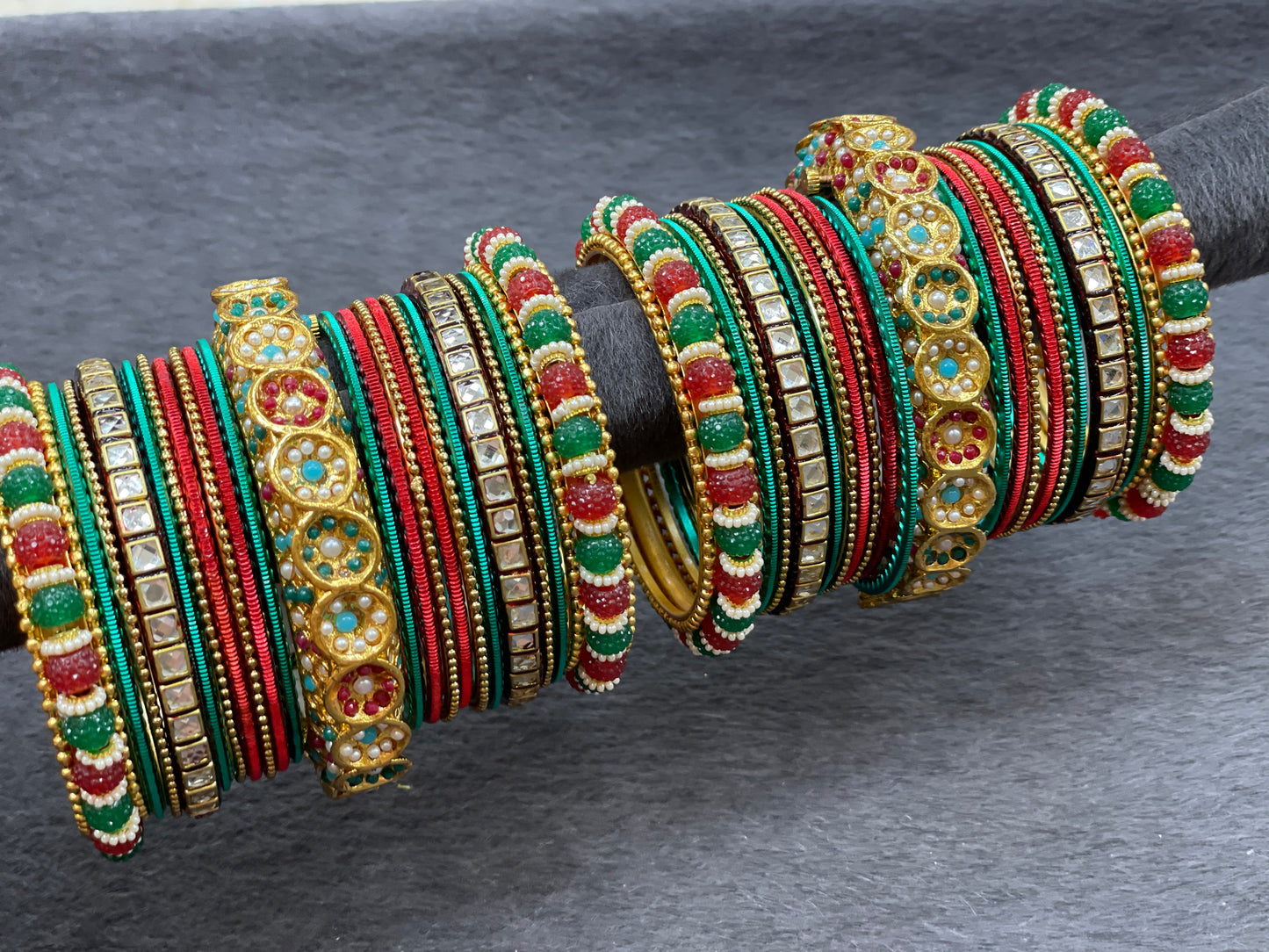 Antique gold bangle  w/ Jadau kadas and Polki Stones (set of 2)