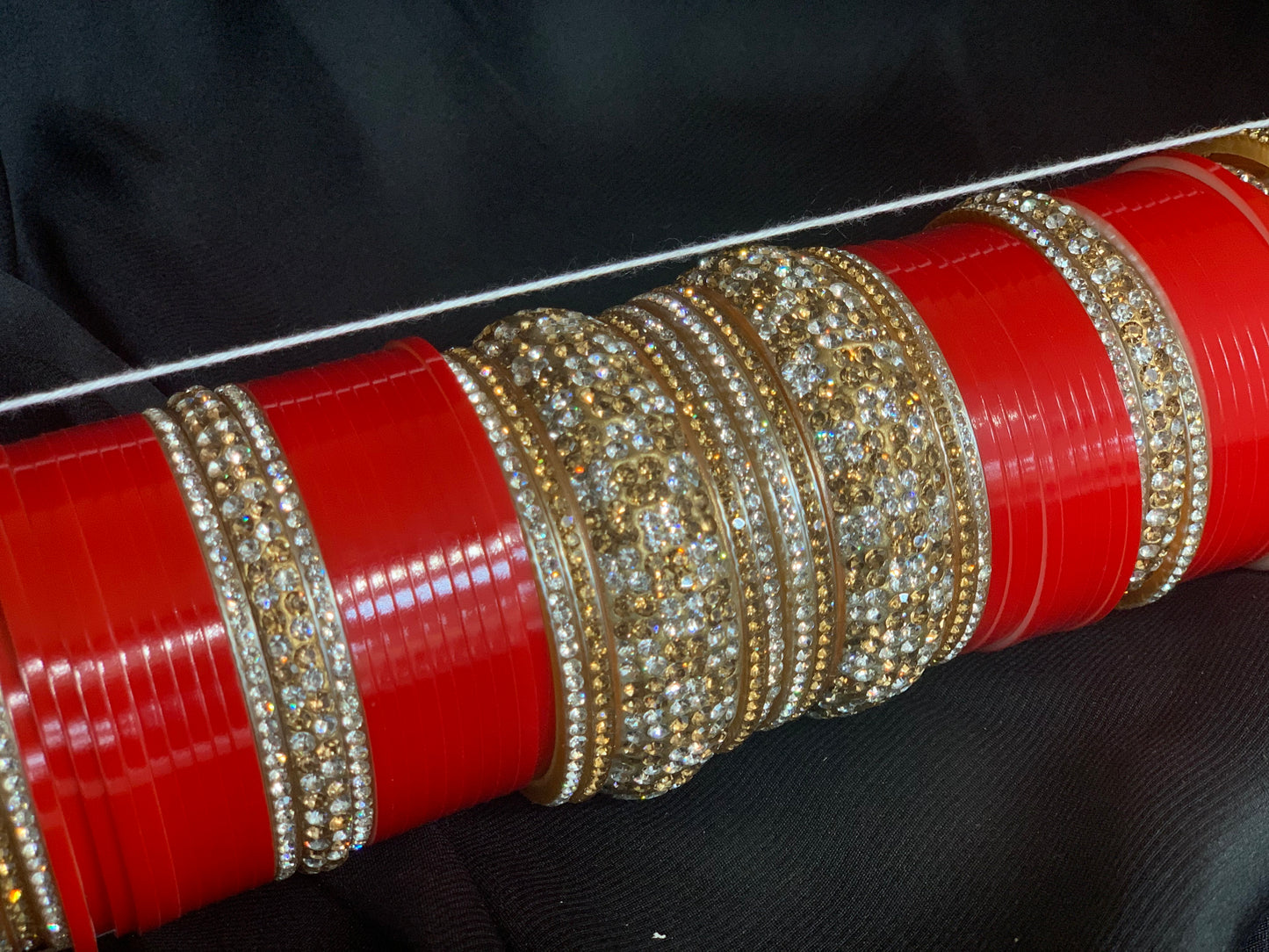 Bridal Red Chuda W/Gold & Silver Rhinestone Kadas BC6