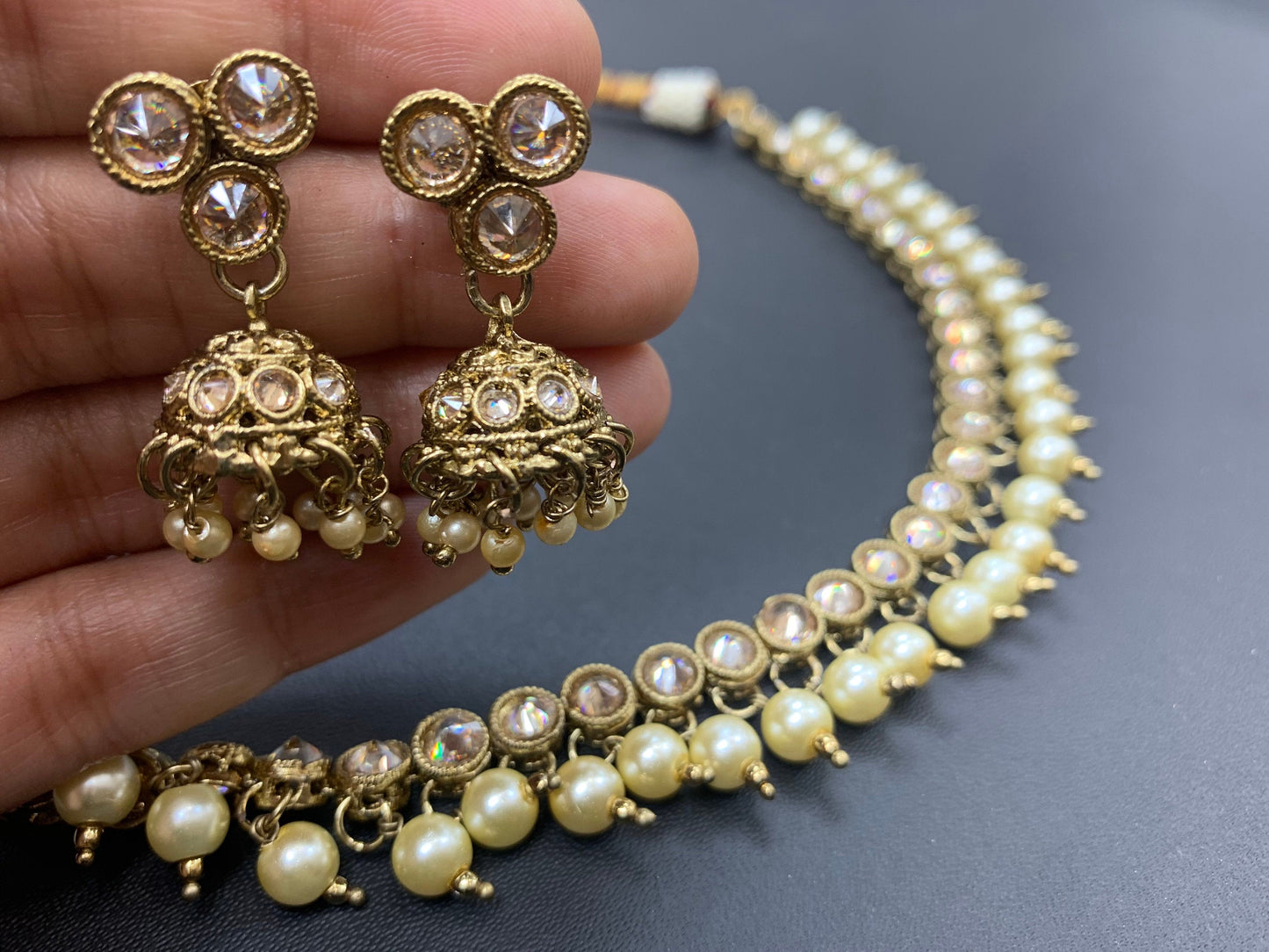 Antique gold bridesmaids necklace with earrings