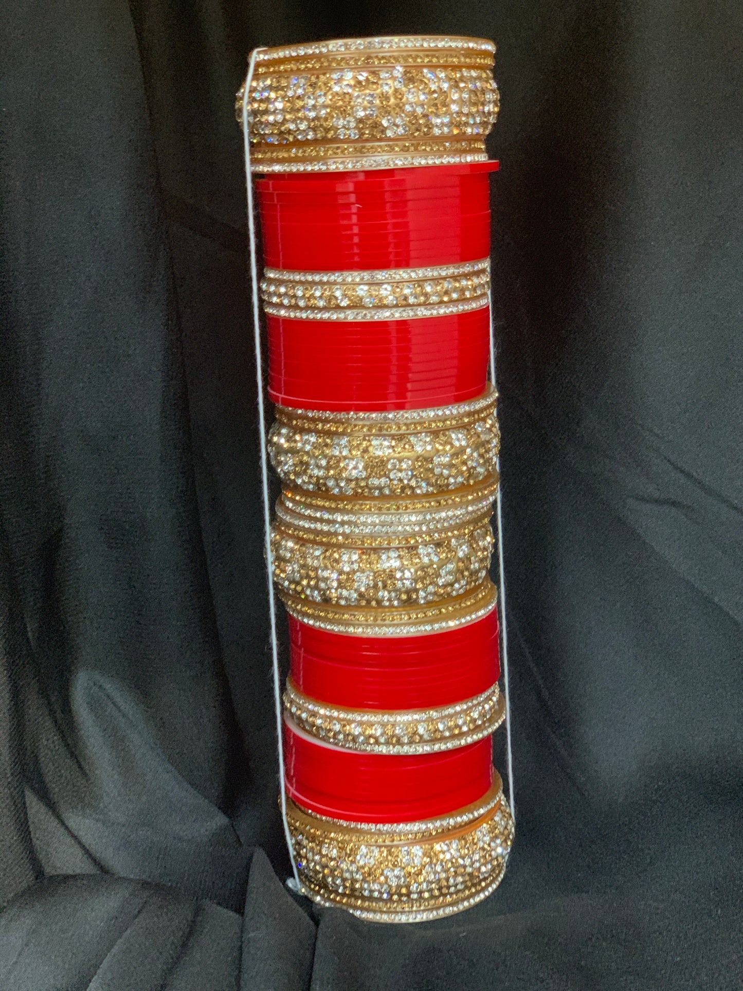 Bridal Red Chuda W/Gold & Silver Rhinestone Kadas BC6