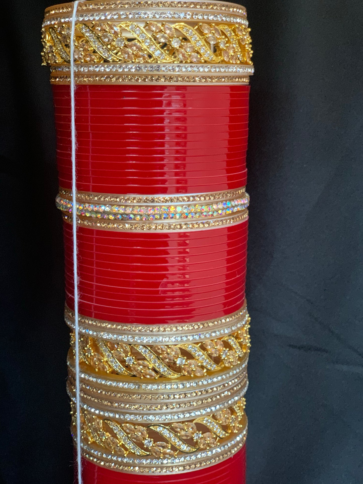 Bridal Red Chuda W/Gold Cubic Zirconia Kadas BC10