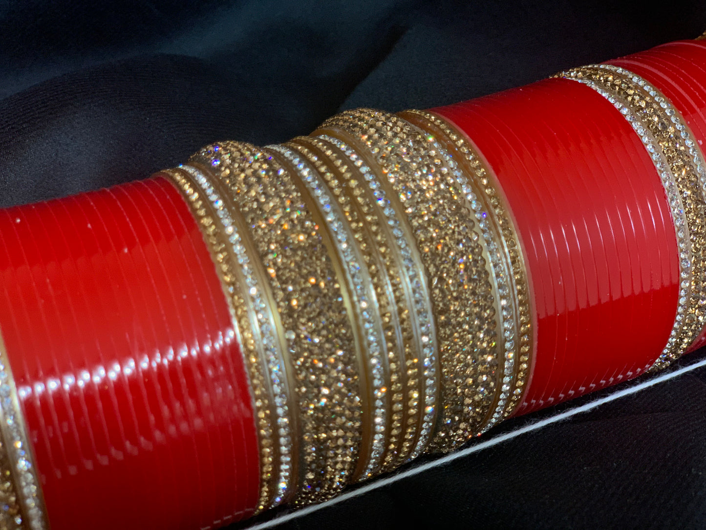 Bridal Red Chuda W/Rhinestone Kadas BC2