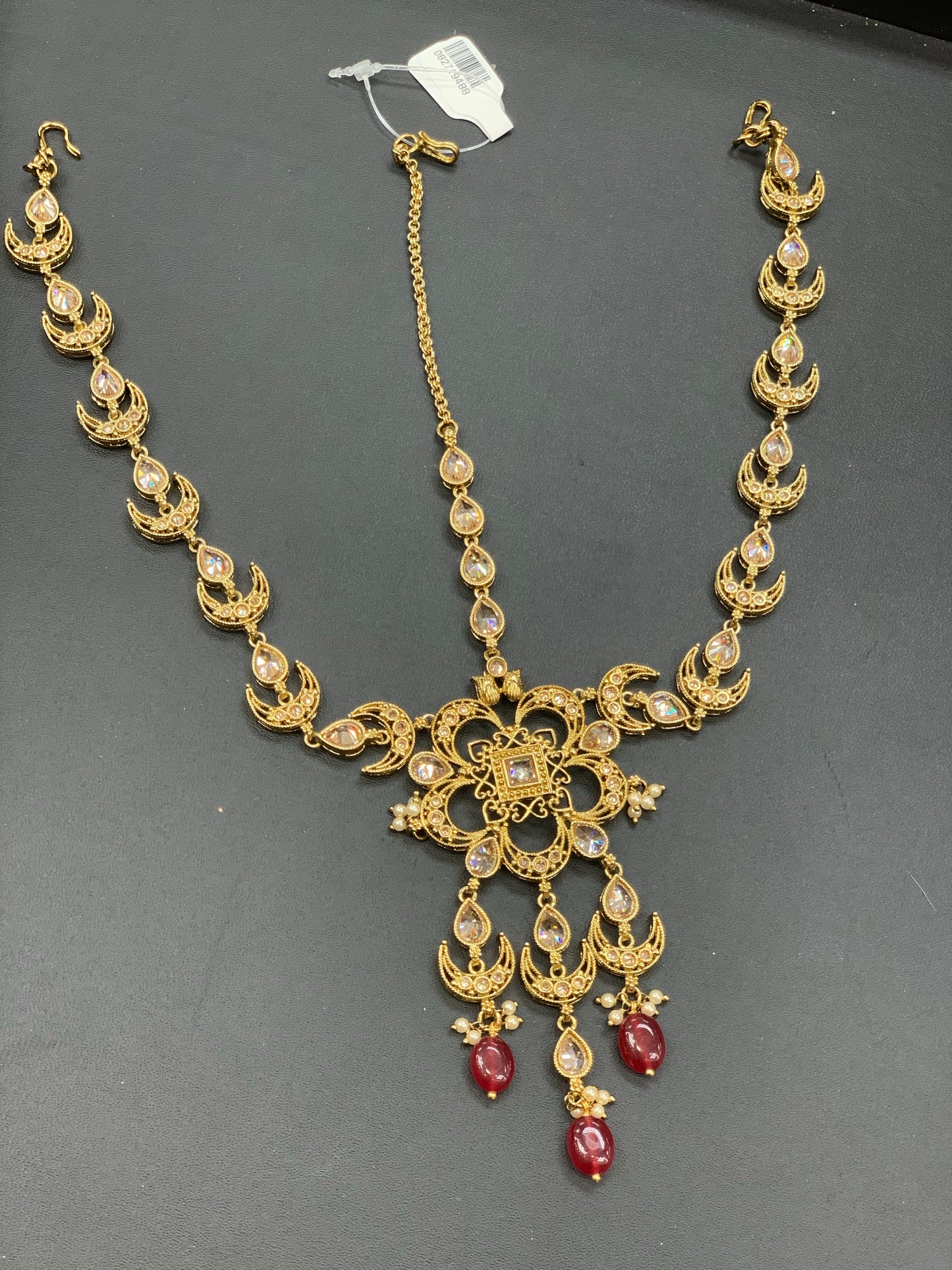 Chetna Antique Gold Bridal Jewelry W/Maroon Accents