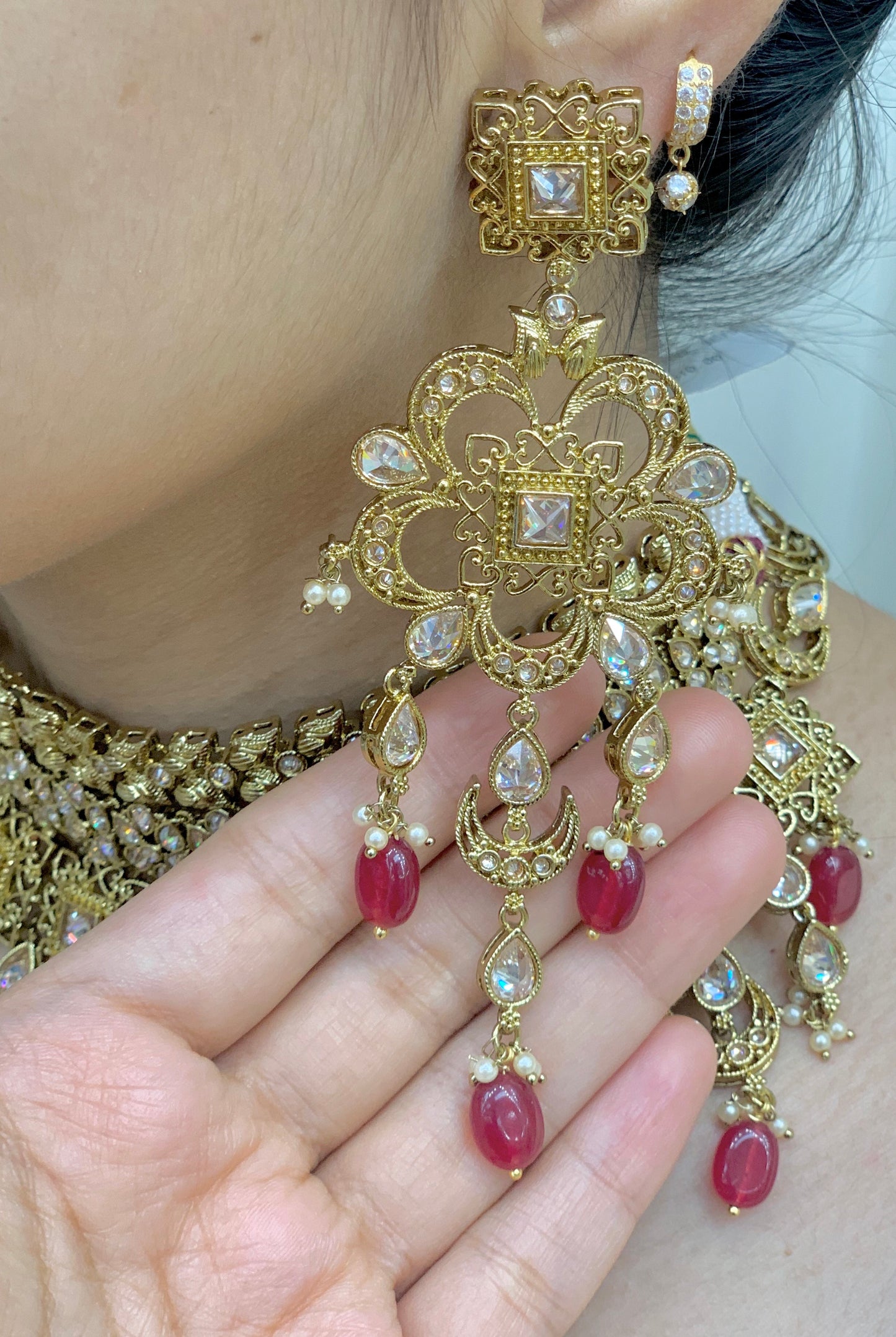 Chetna Antique Gold Bridal Jewelry W/Maroon Accents