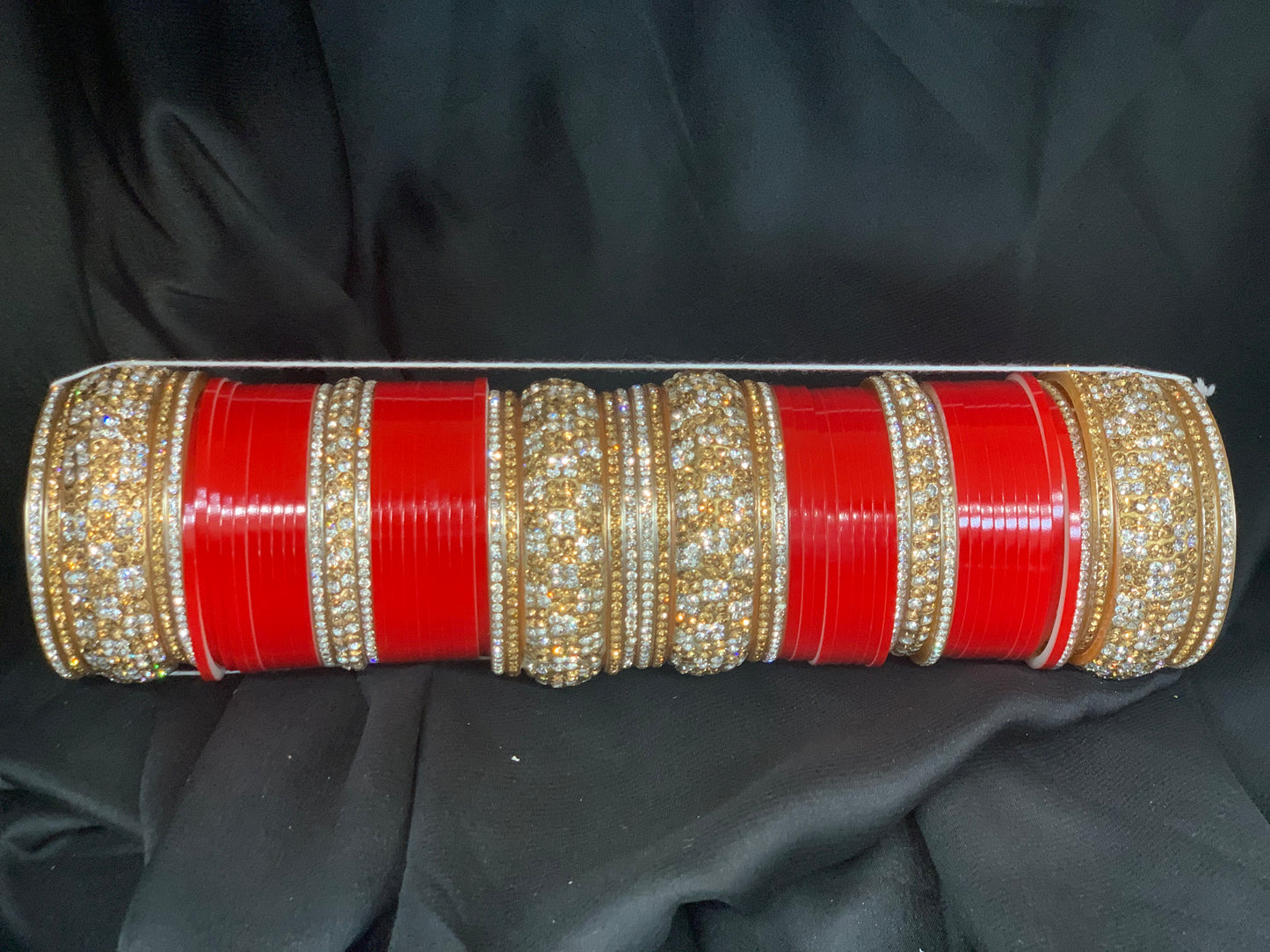 Bridal Red Chuda W/Gold & Silver Rhinestone Kadas BC6