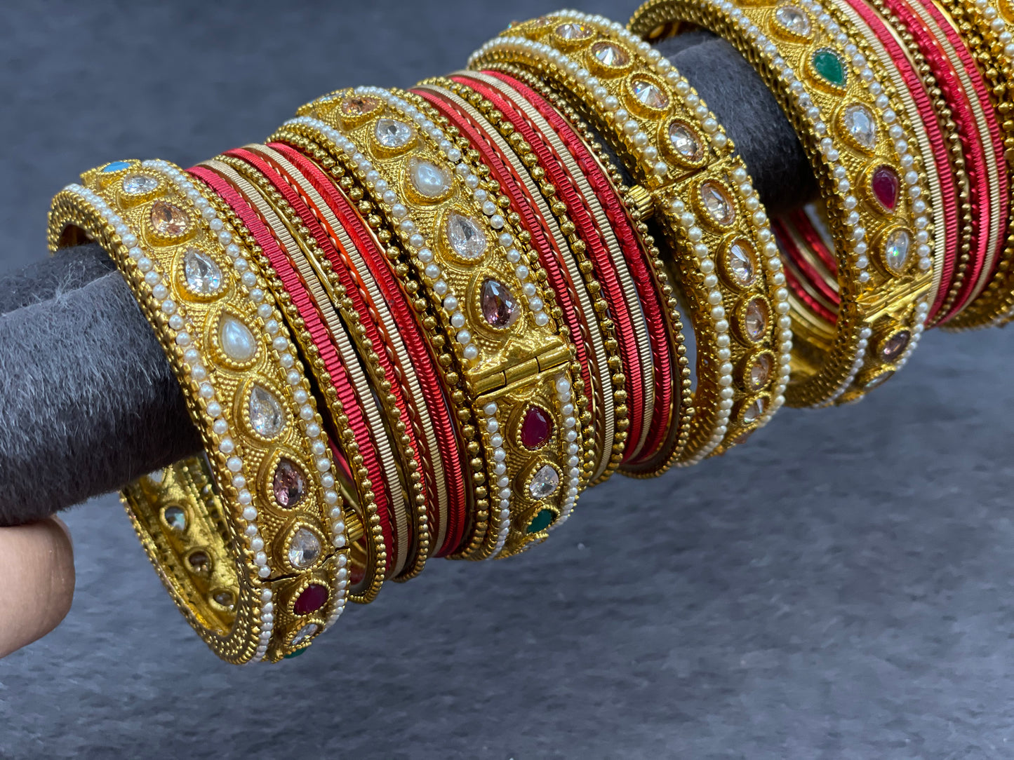 Gold Bangles Set with Multicolor Adjustable Bangles, Size 2.6