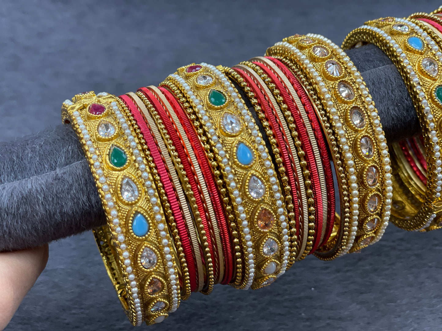 Gold Bangles Set with Multicolor Adjustable Bangles, Size 2.6