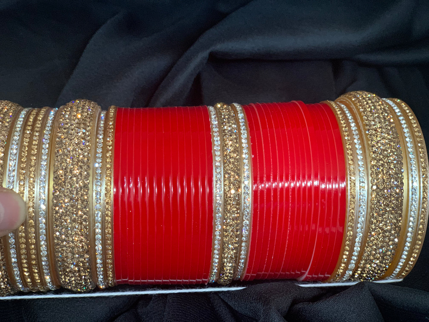 Bridal Red Chuda W/Rhinestone Kadas BC2