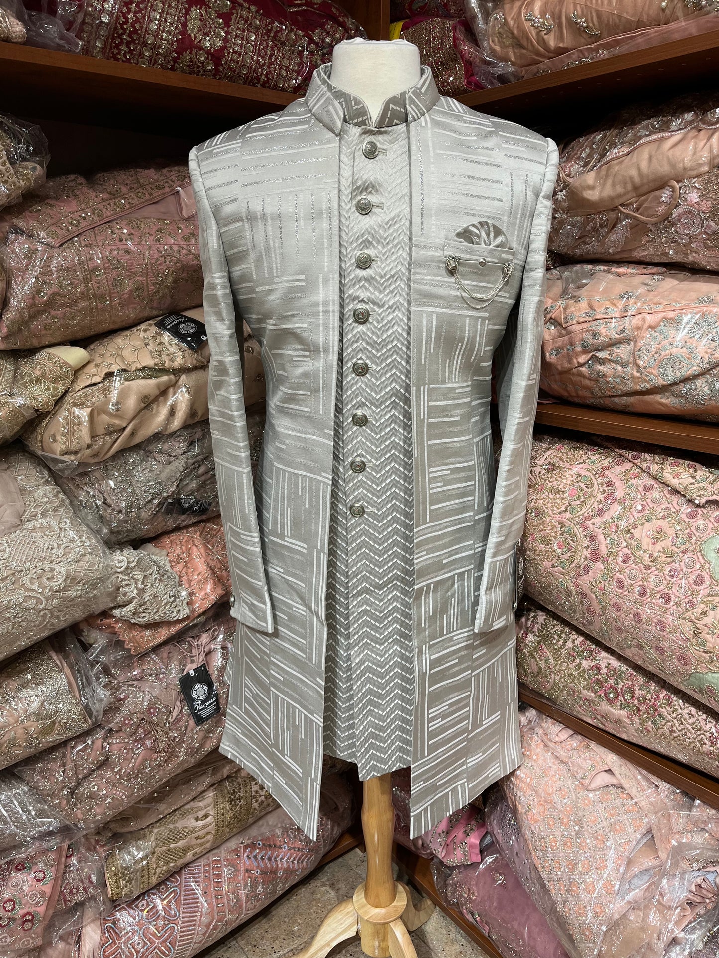 Grey Double Layer Sherwani-D003