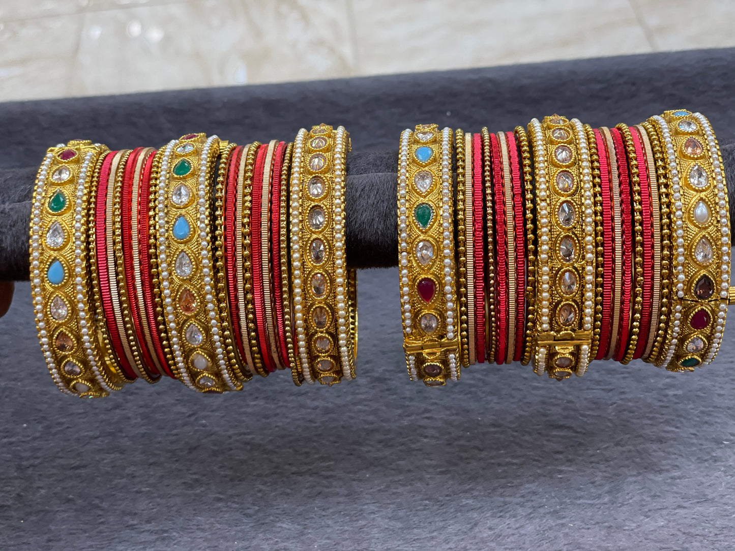 Gold Bangles Set with Multicolor Adjustable Bangles, Size 2.6