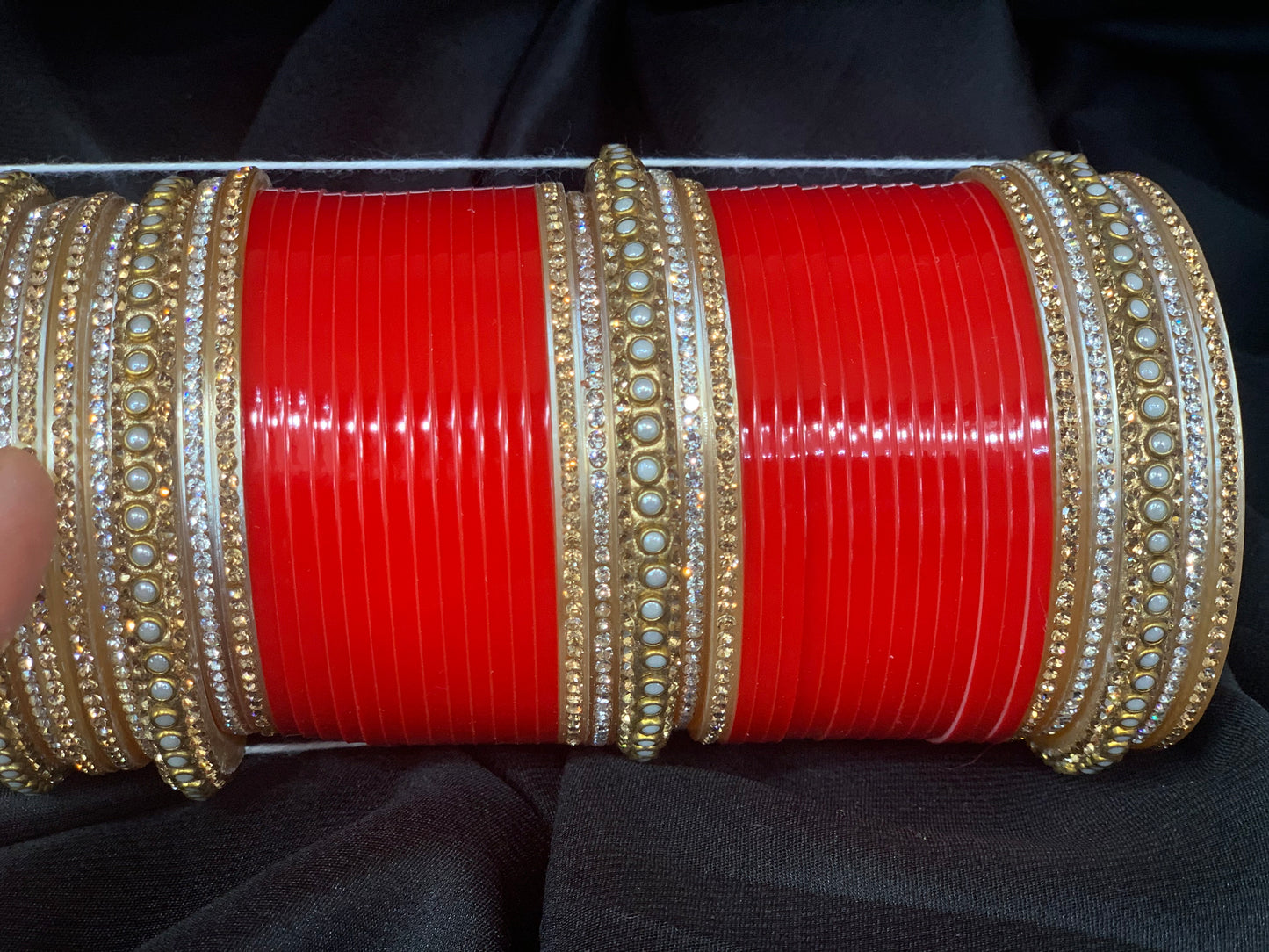 Bridal Red Chuda W/Kundan Pearl Kadas BC4