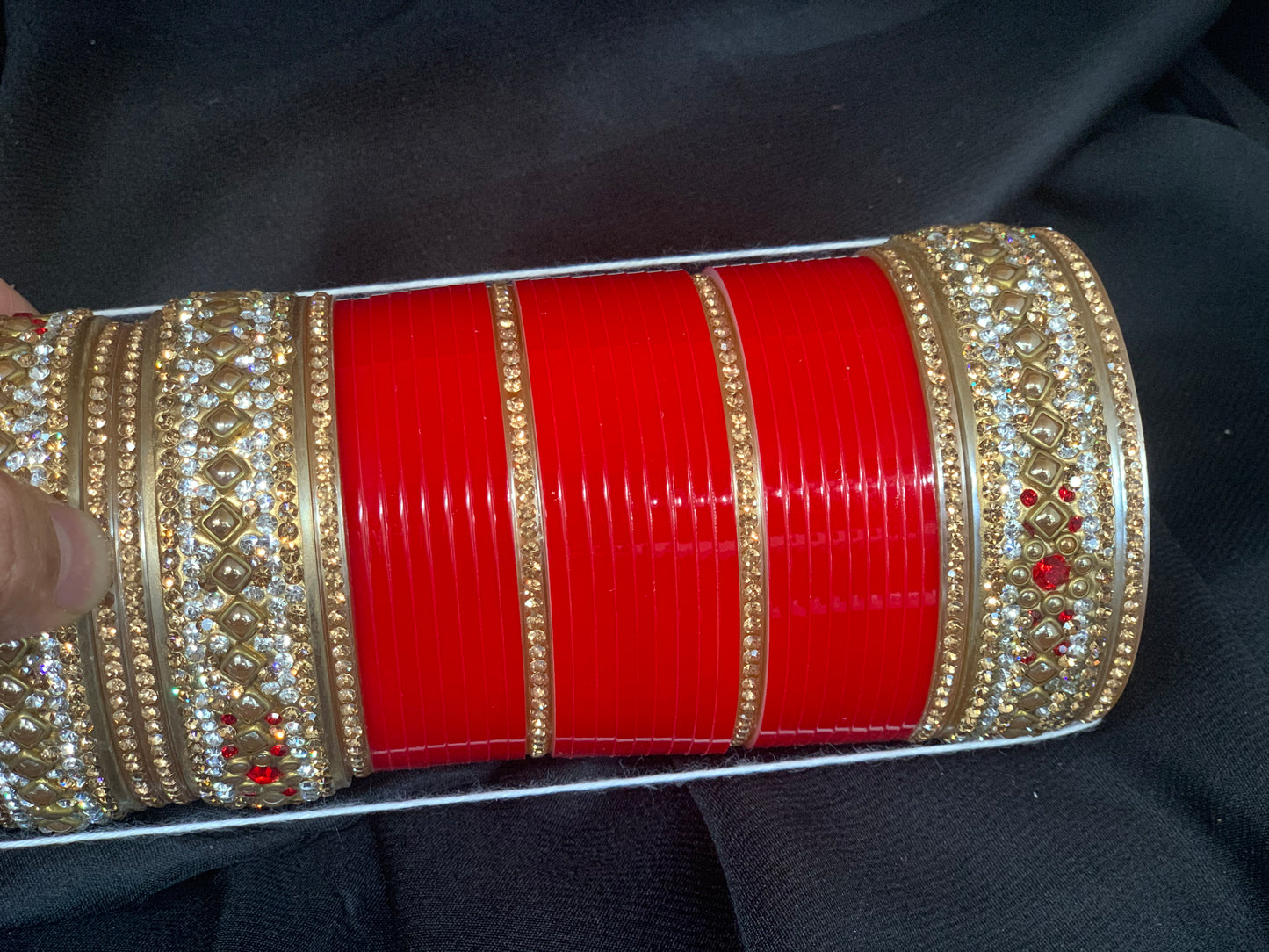 Bridal Red Chuda W/Kundan Stone Kadas BC7